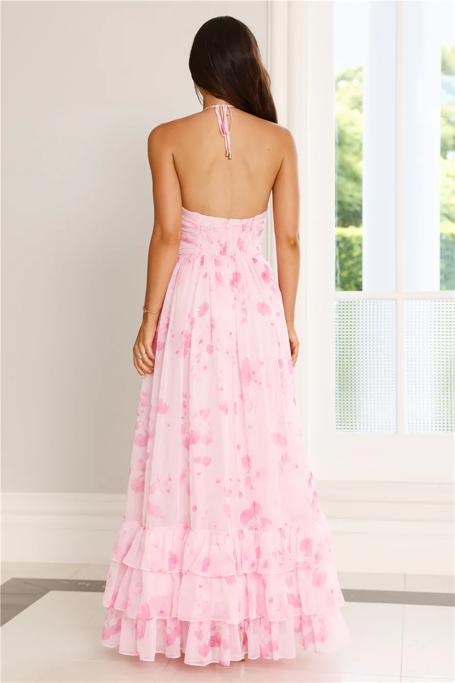 Floral Essence Halter Maxi Dress Pink