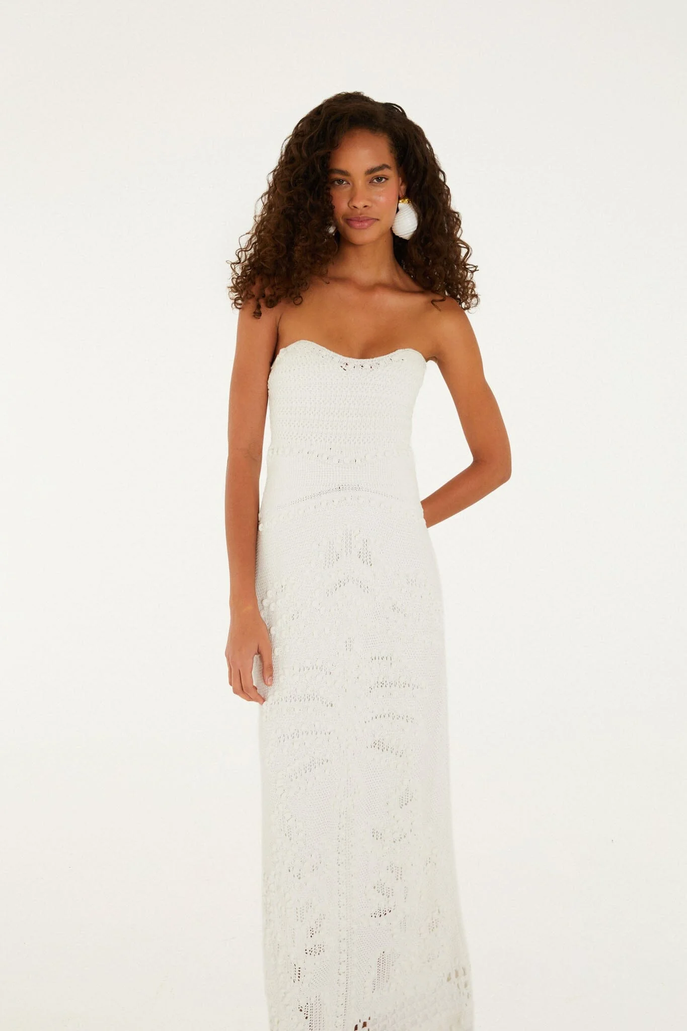 Off-White Palm Tree Strapless Knit Maxi Dress