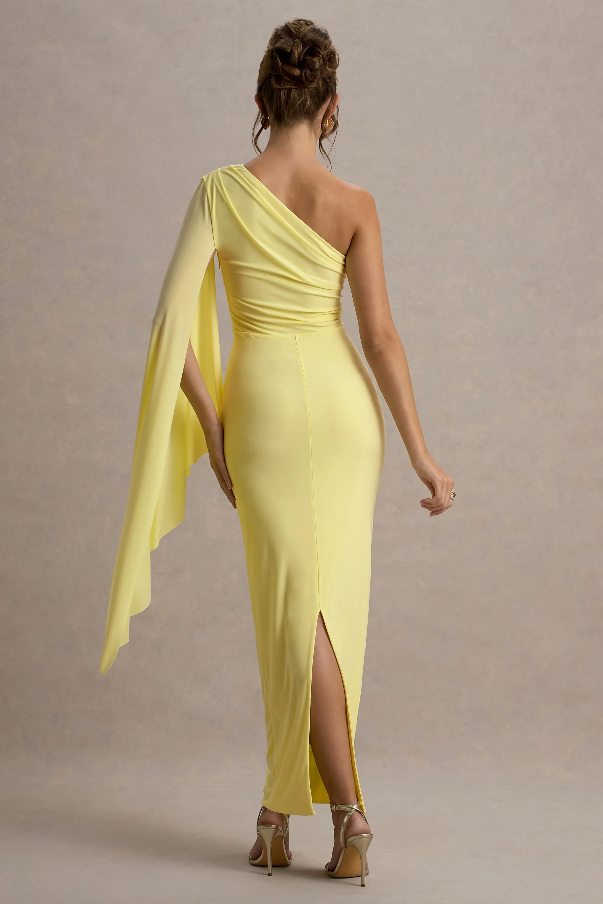 Clementina | Lemon Asymmetric Cape Sleeve Maxi Dress