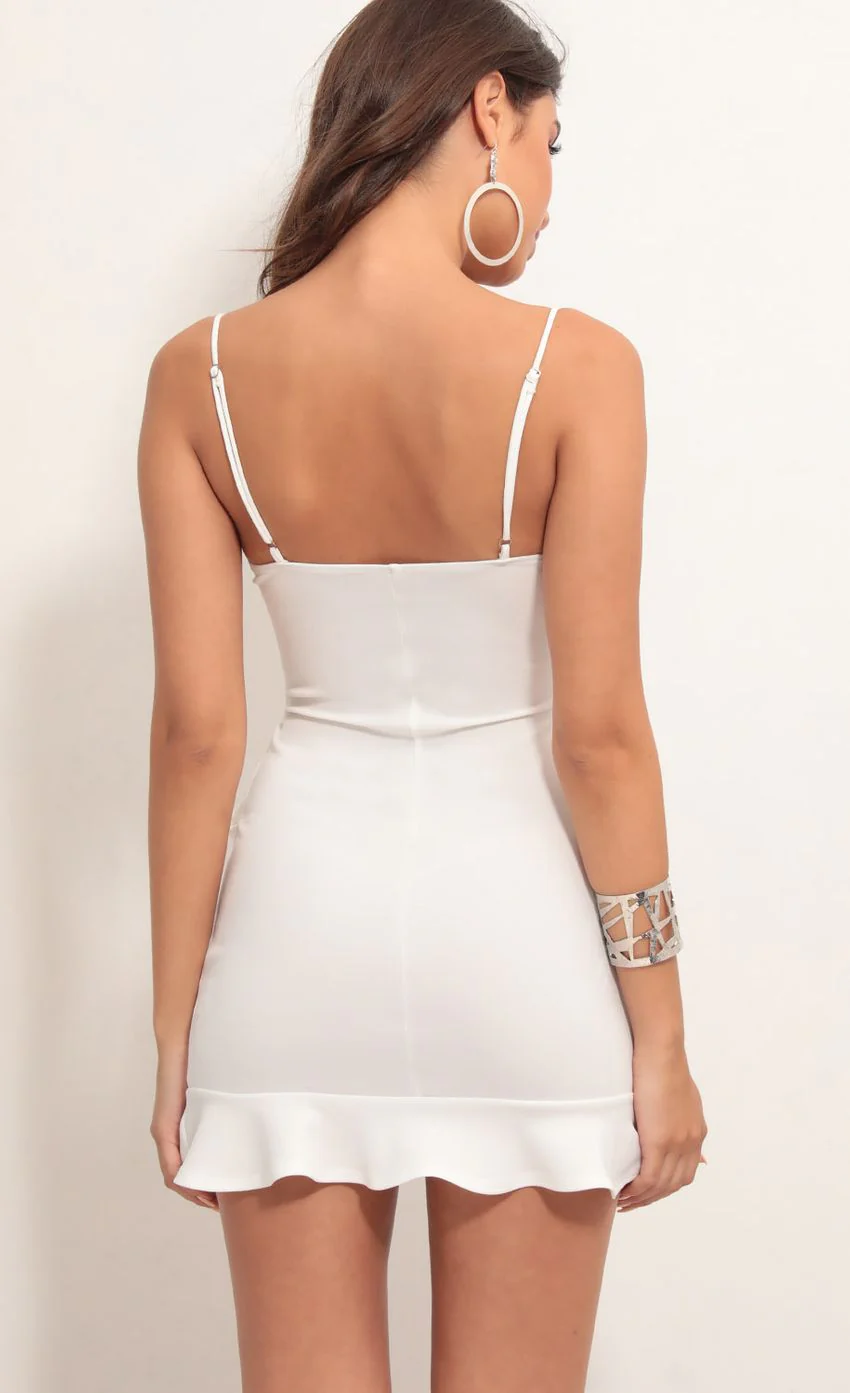 Ruffle Wrap Tie Dress in White