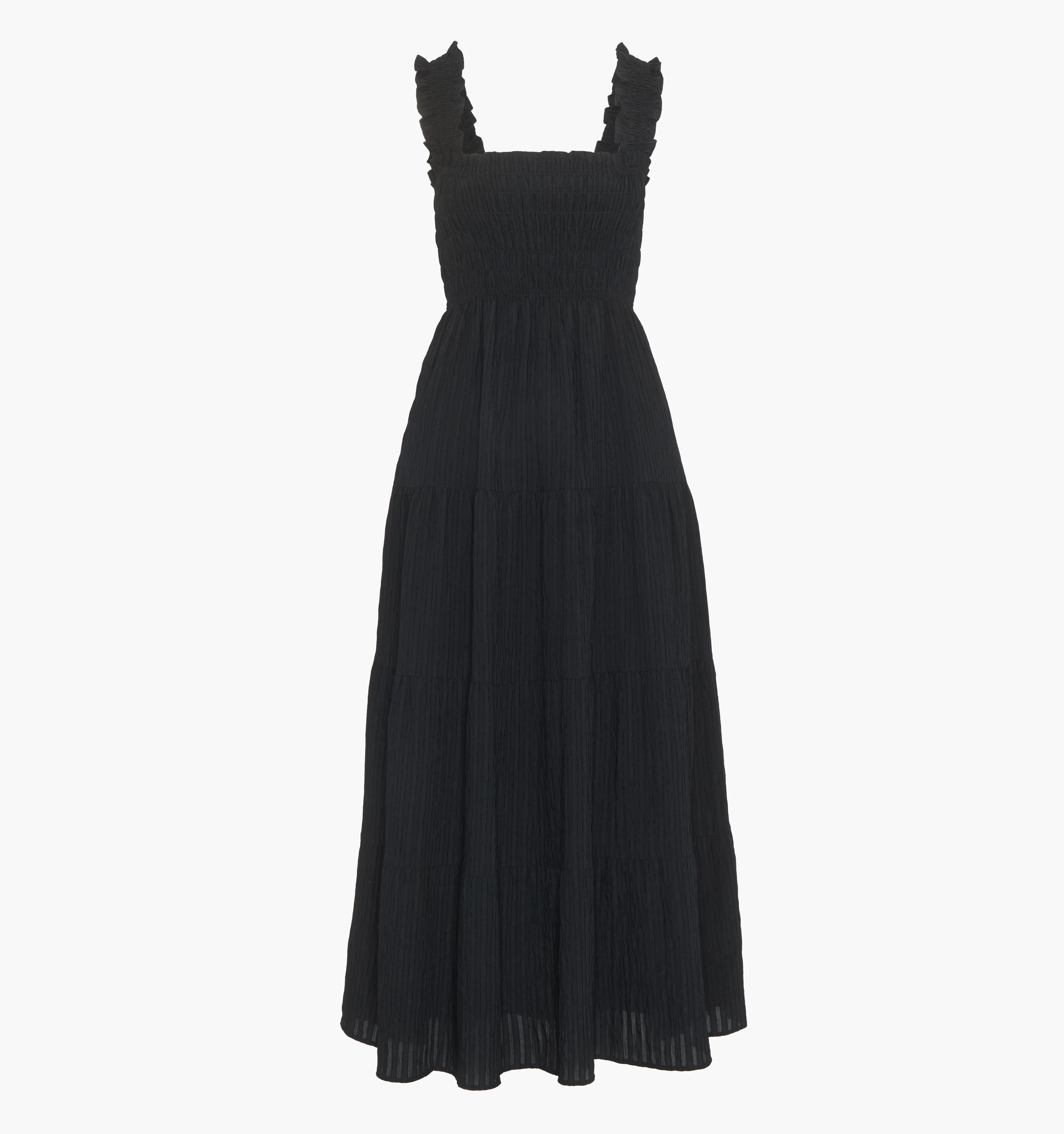 The Kimmy Maxi Nap Dress - Black Tonal Seersucker