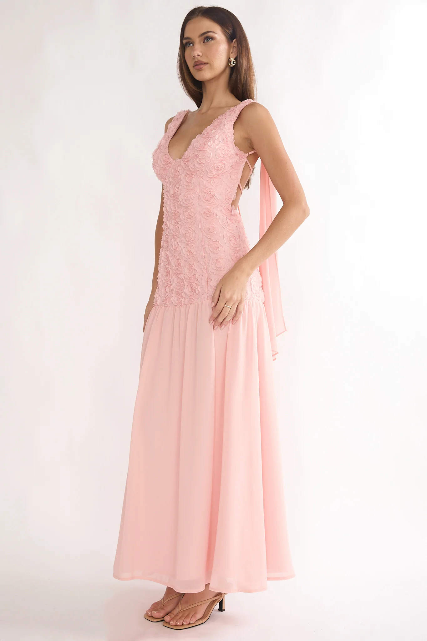 Marcellia Tied Back Maxi Dress Embellished Pink