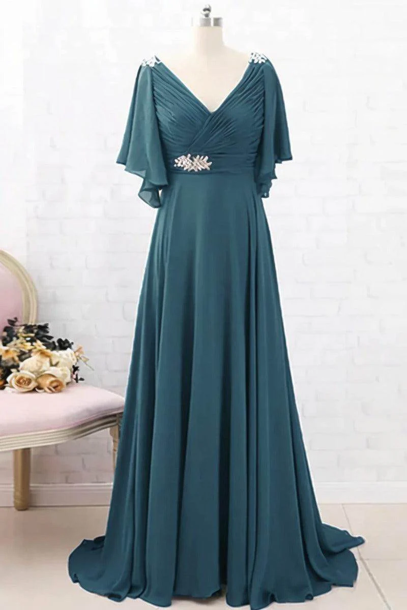 A-Line Sweep-Brush Train Chiffon Mother Dress CM0082