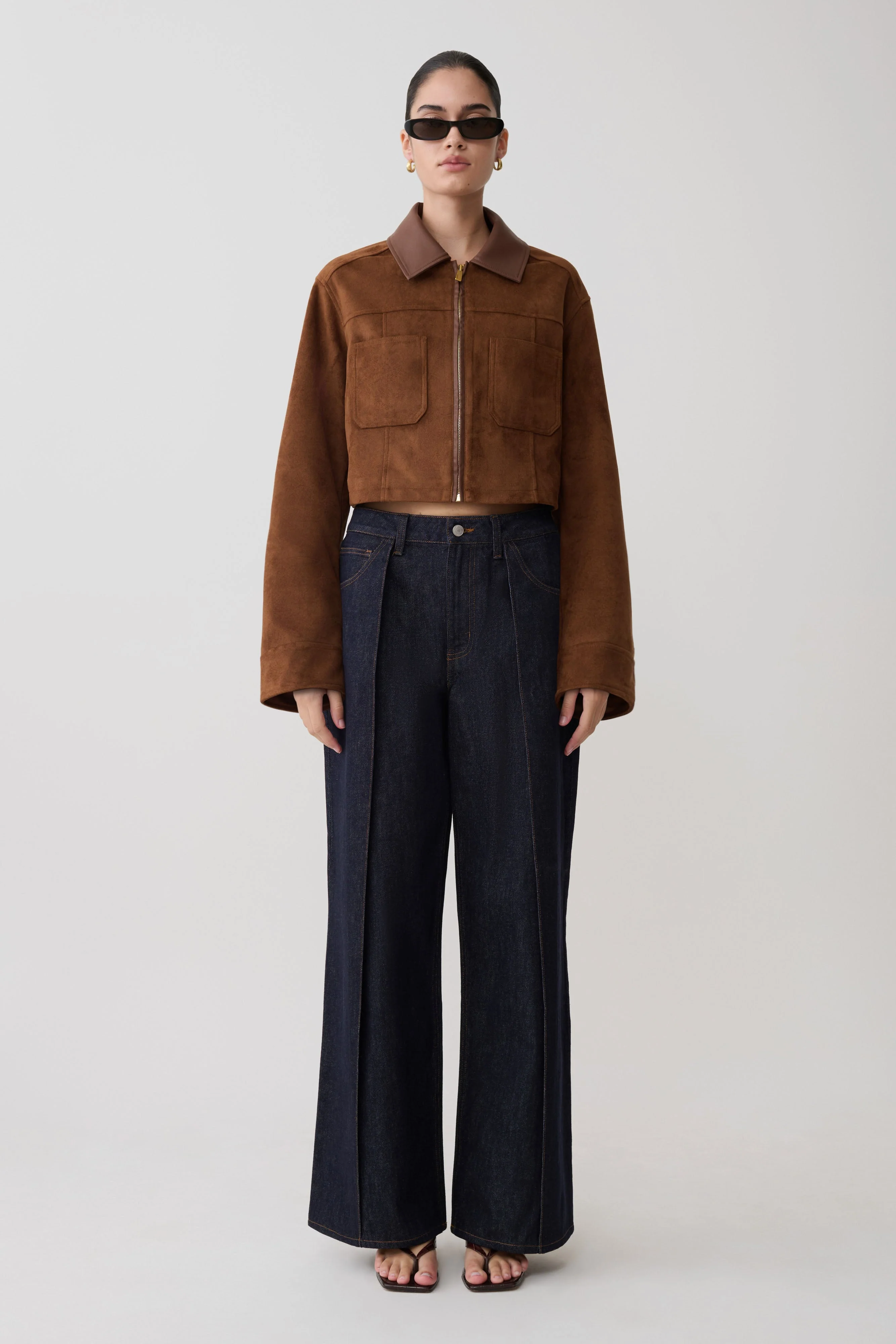 Remy Faux Suede & Leather Collared Jacket - Tan