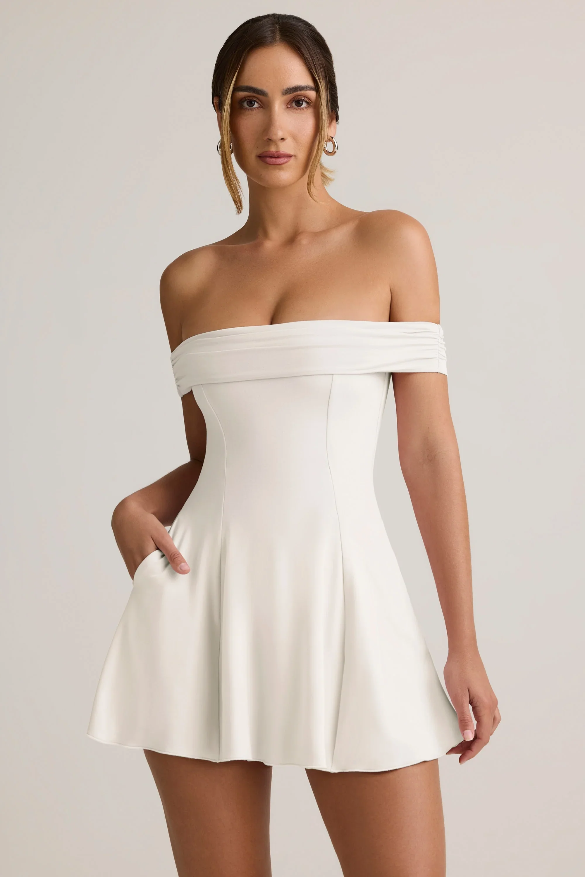 Modal Off-Shoulder A-Line Mini Dress in White - luluinthesky