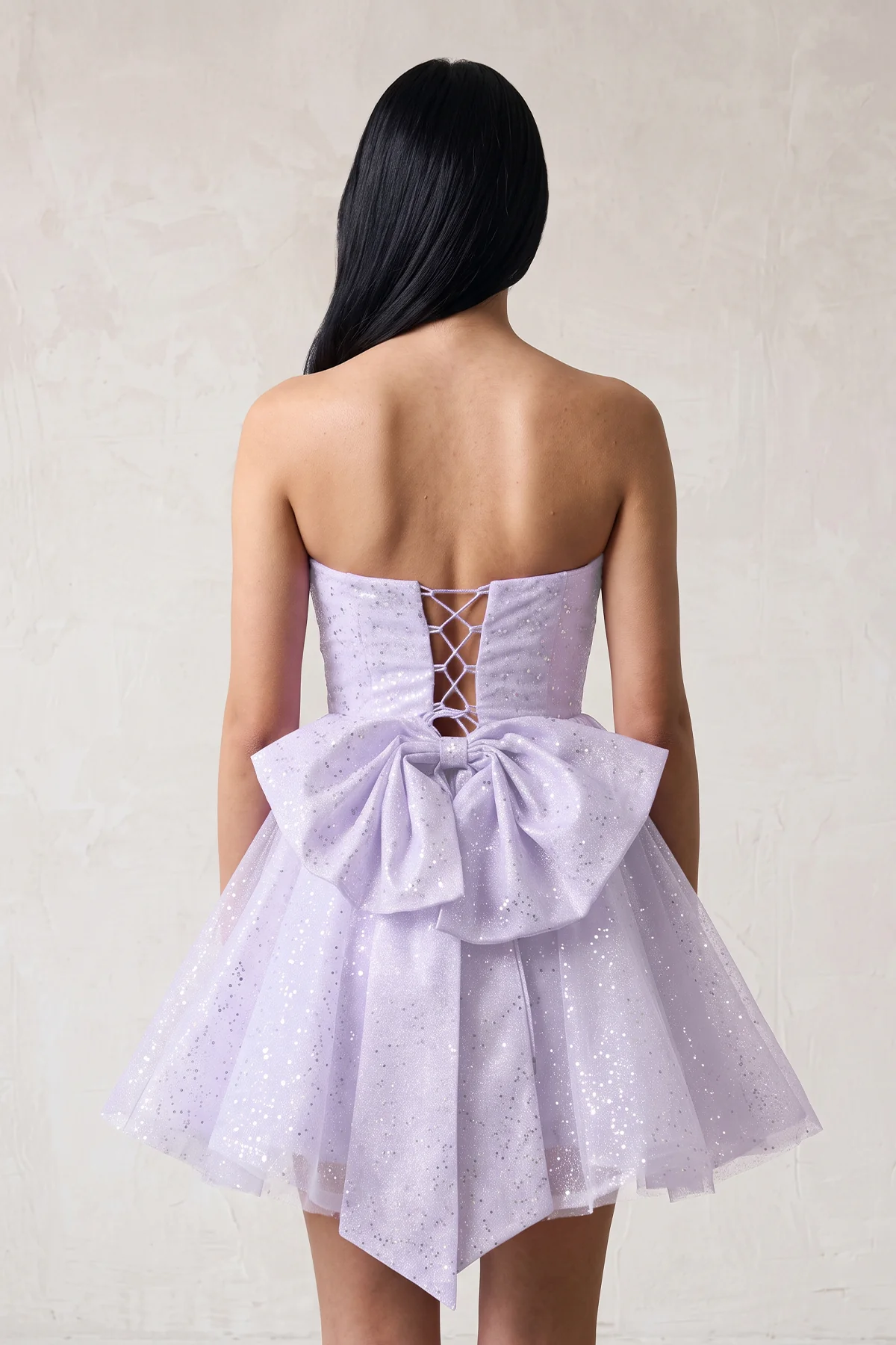 White A Line Strapless Glitter Tulle Ruffled Homecoming Dresses with Bow