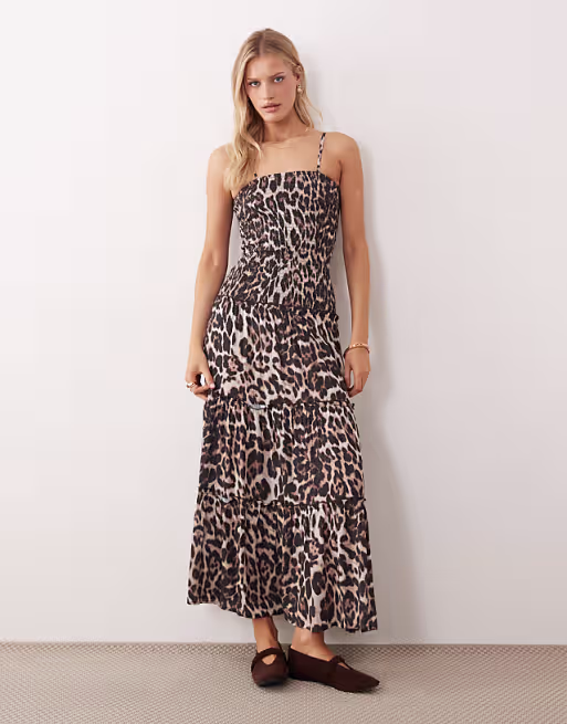 Iisla & Bird shirred detailing beach maxi dress in leopard print