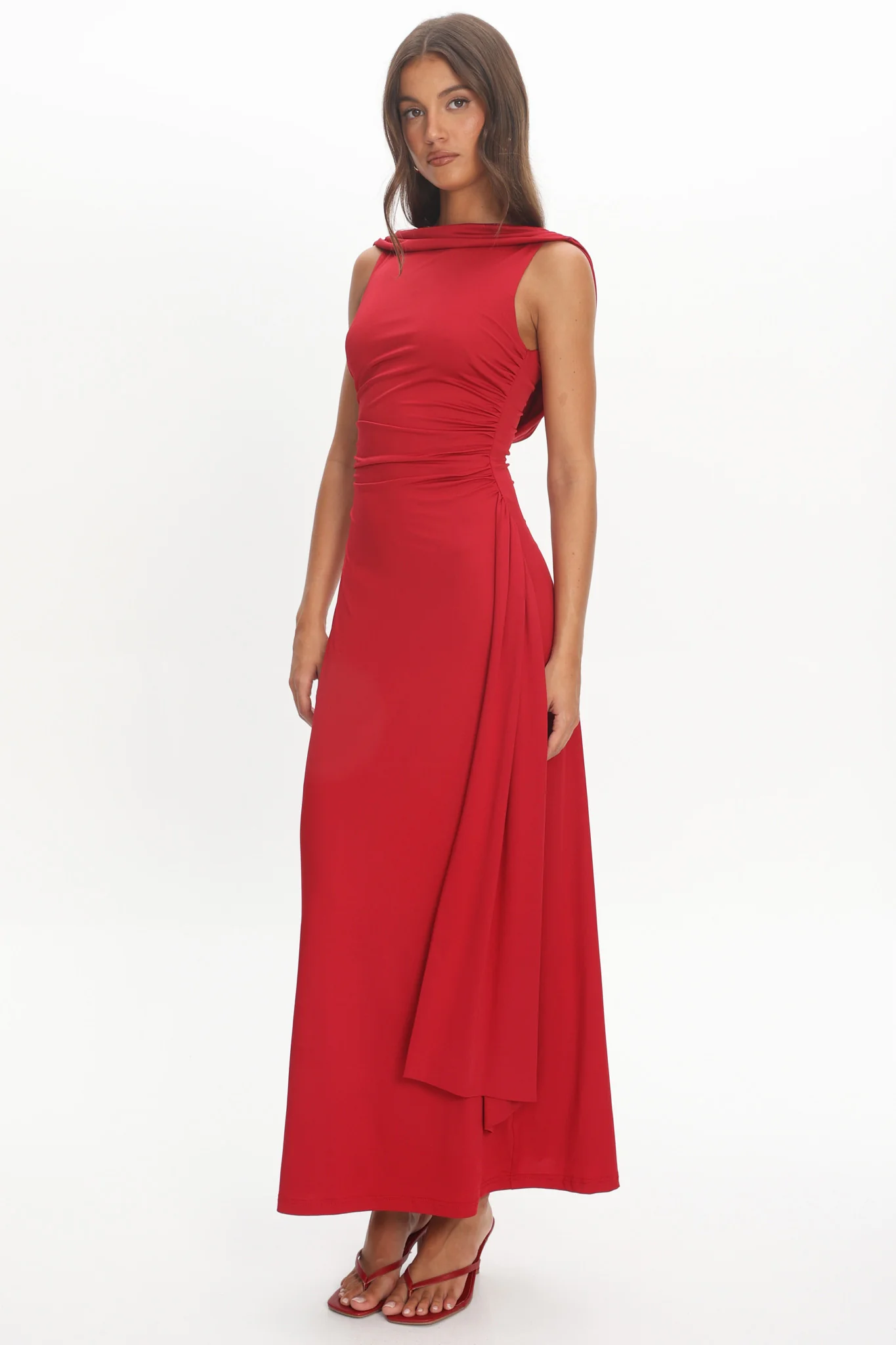 Amorah Cowl Back Maxi Dress Cherry - luluinthesky