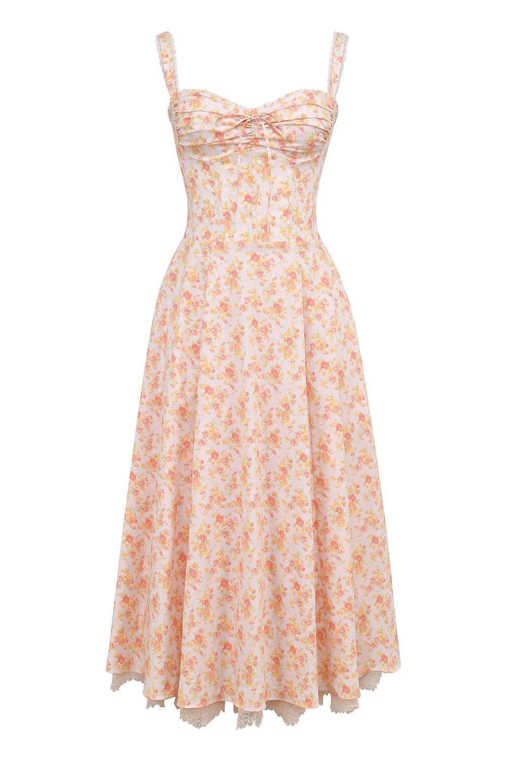 Peach Poppy Print Cotton Bustier Sundress