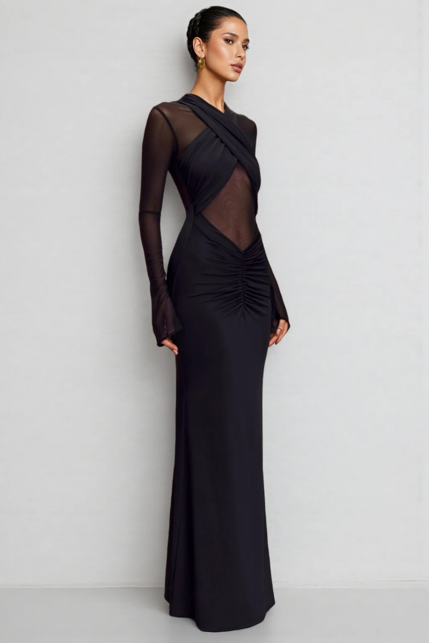 Odette Mesh Long Sleeve Maxi Dress