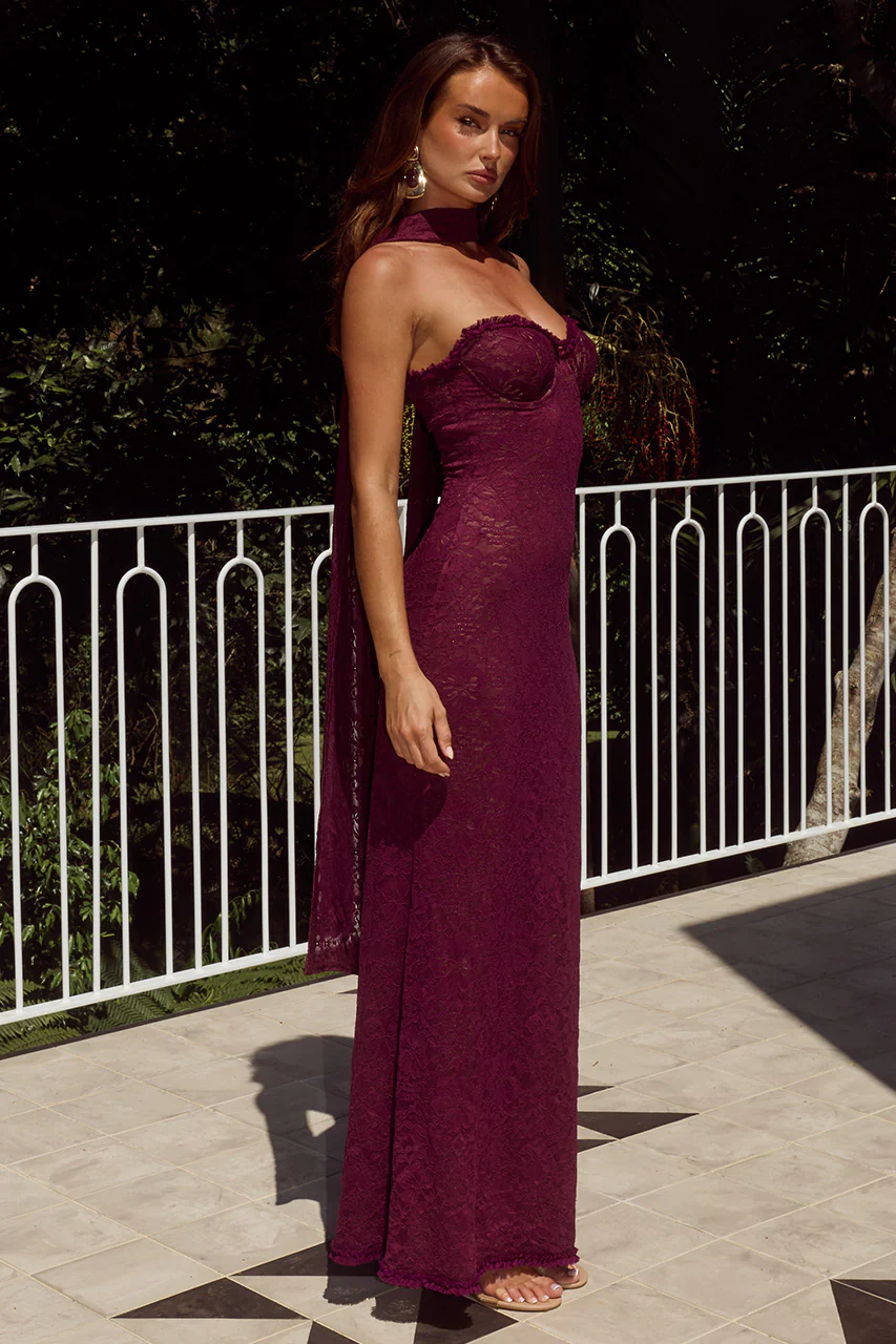 AMANA STRAPLESS SCARF MAXI DRESS - WINE
