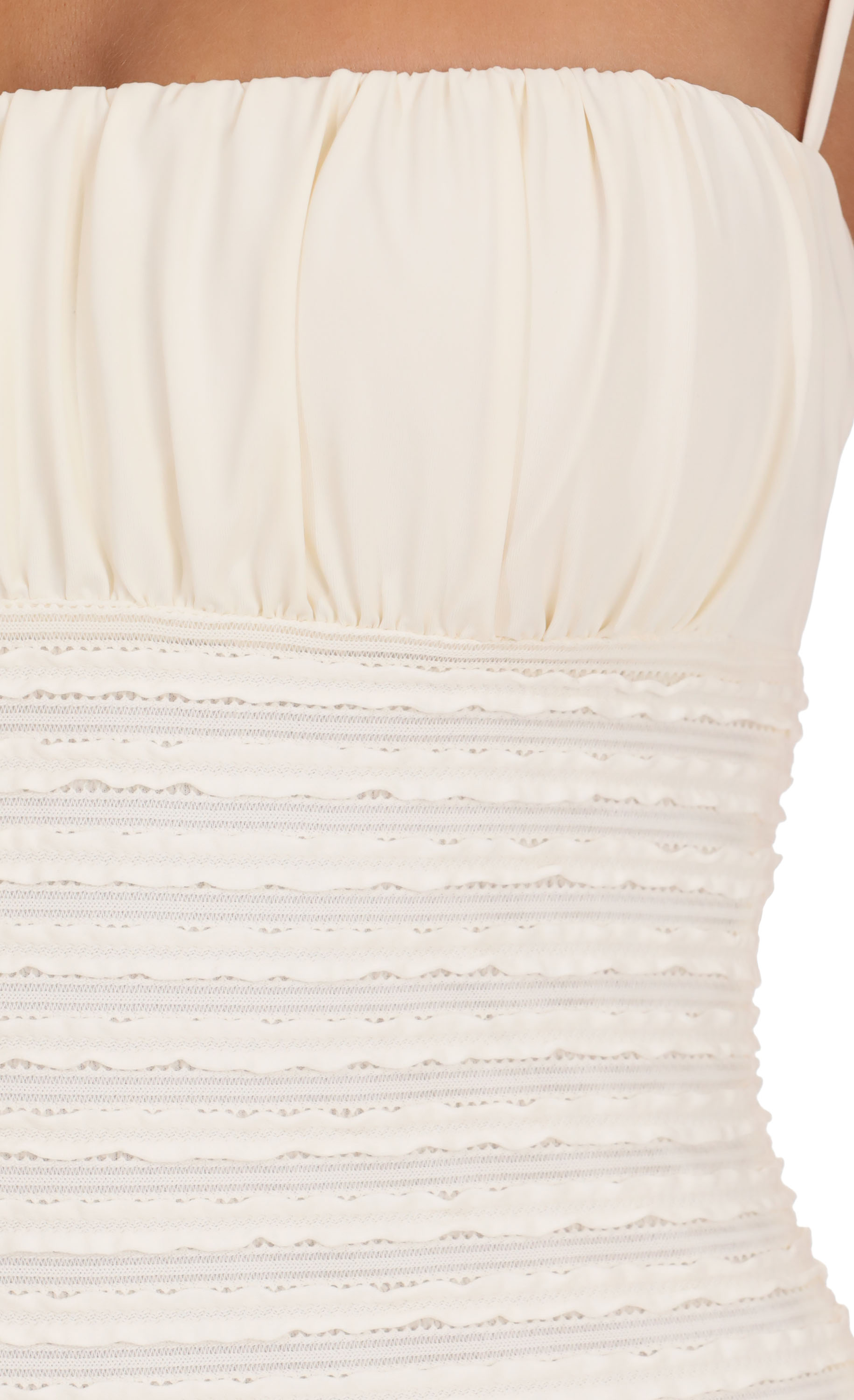 Strapless Ruched Textured Maxi Dress in Ivory