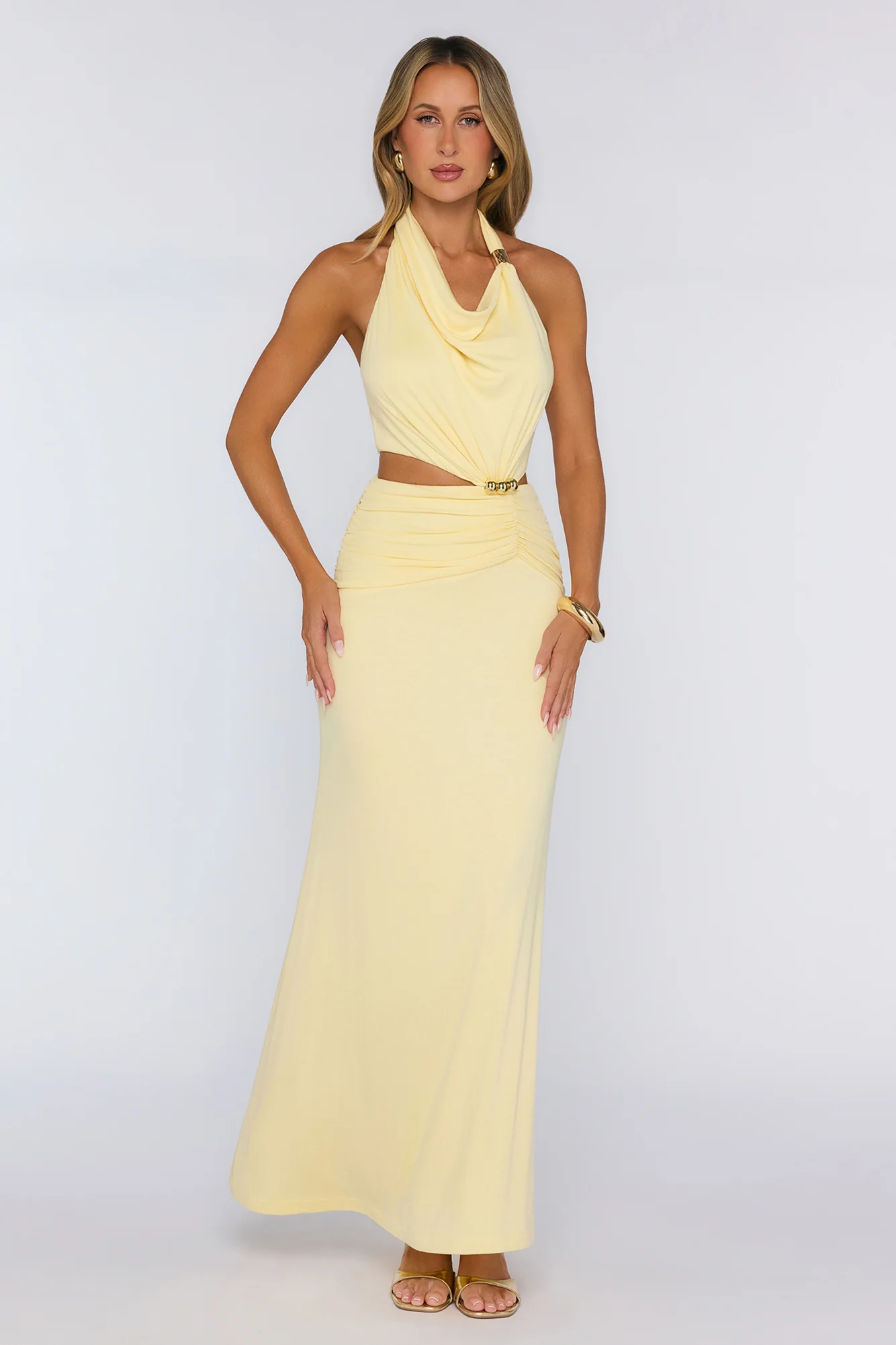 Social Calendar Halter Maxi Dress Yellow