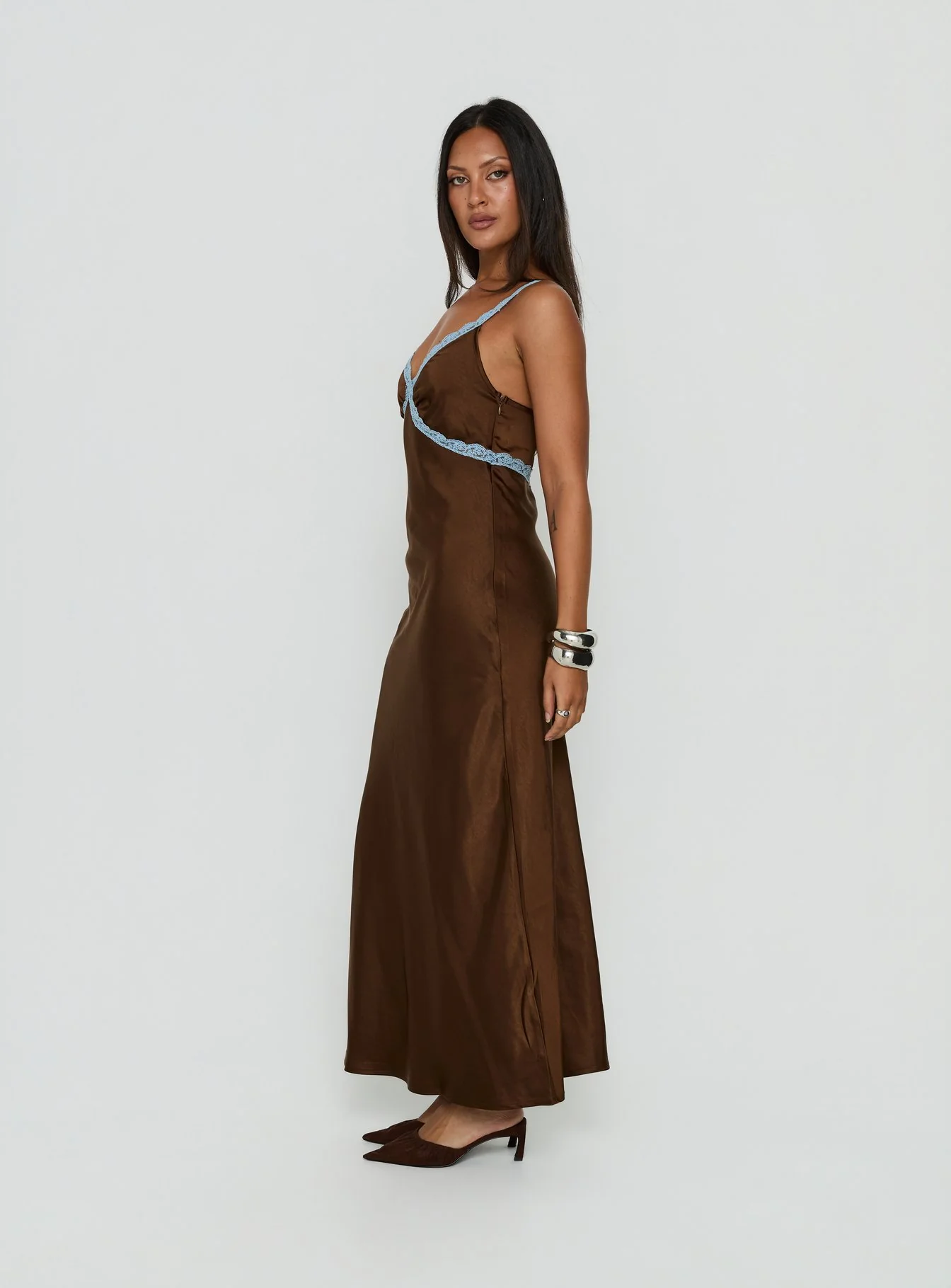 Carletta Lace Contrast Maxi Dress Brown / Blue