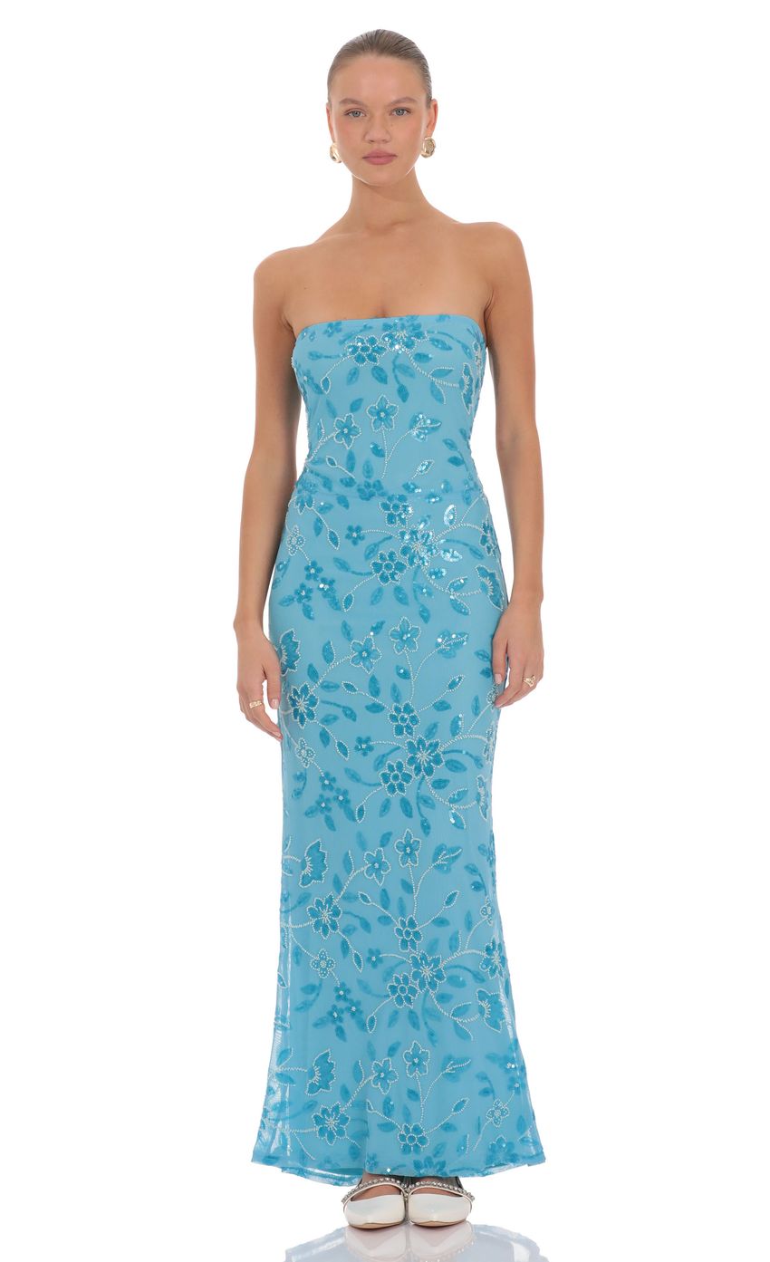 Grace Embellished Maxi Dress in Blue