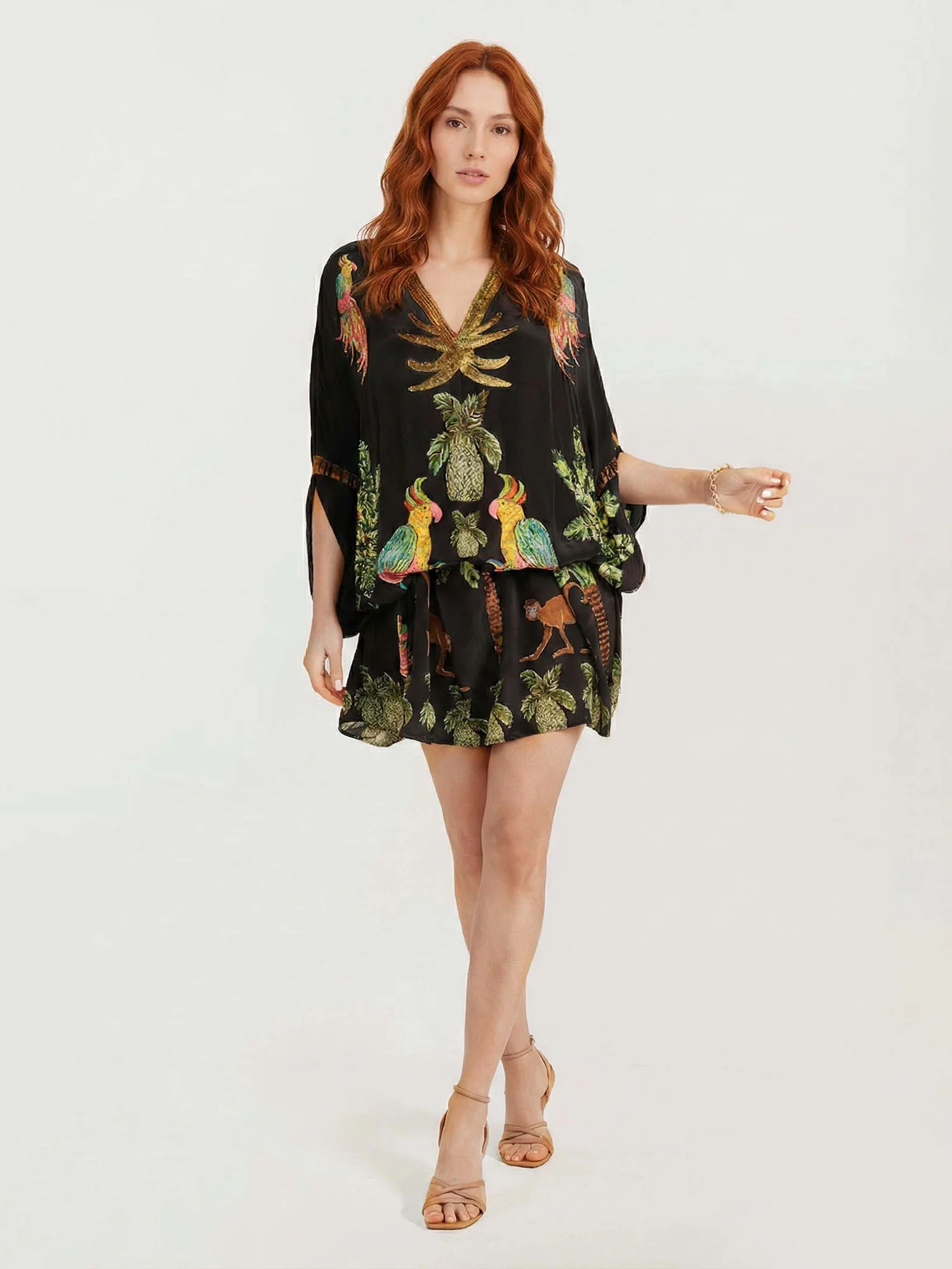 Black/Pink Parrot Print Maxi Dress