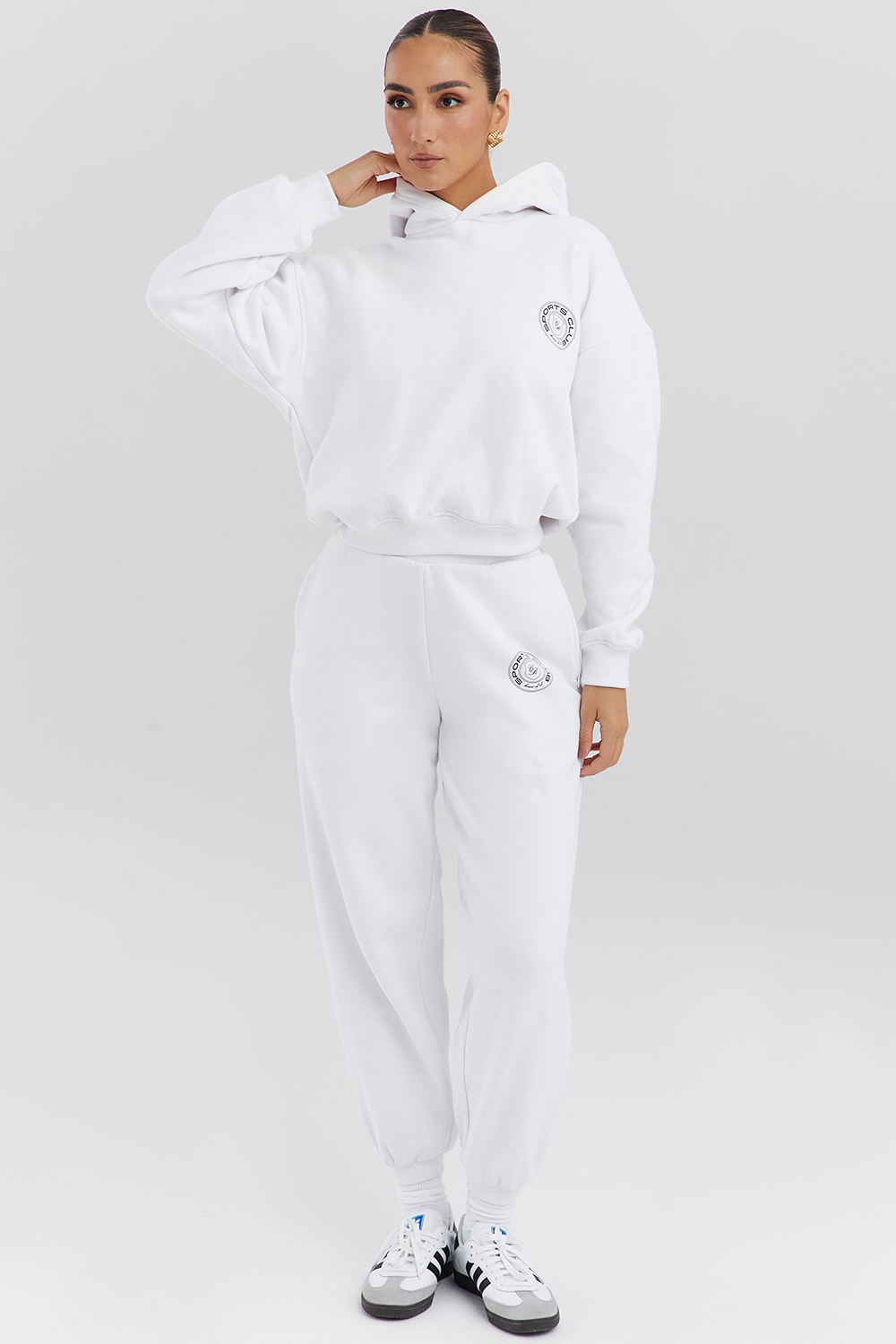 white cotton fleece-back hoodie