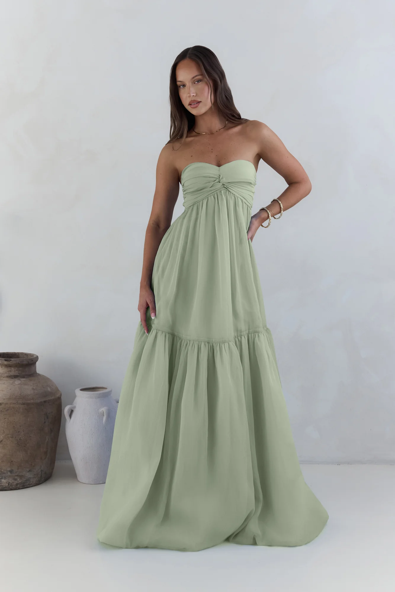 Unforgettable Style Strapless Maxi Dress Sage