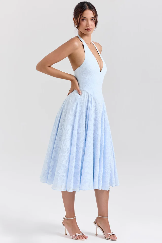 Bluebell Floral Jacquard Halter Midi Dress