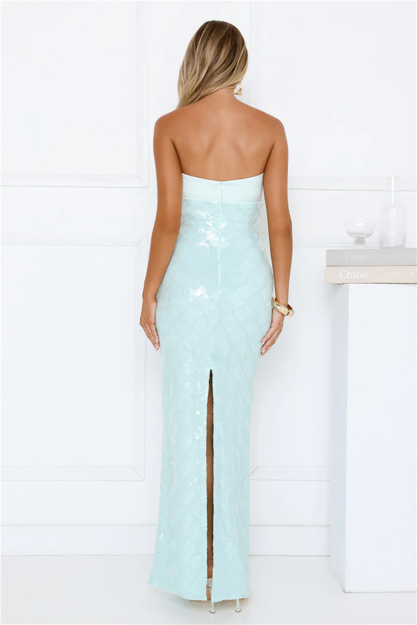 Saltwater Siren Strapless Sequin Maxi Dress Mint - luluinthesky
