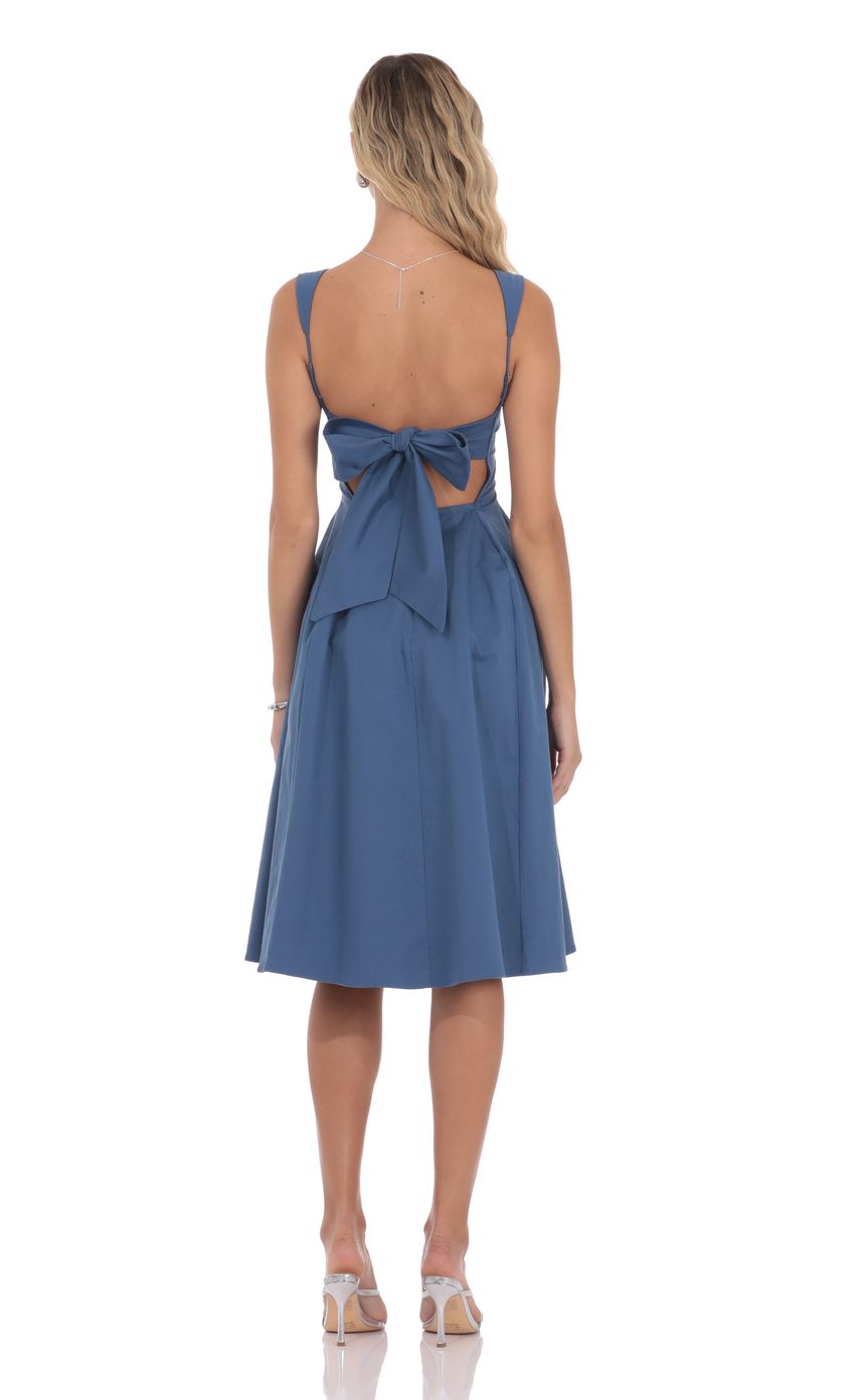 Square Neck Flare Midi Dress in Denim Blue