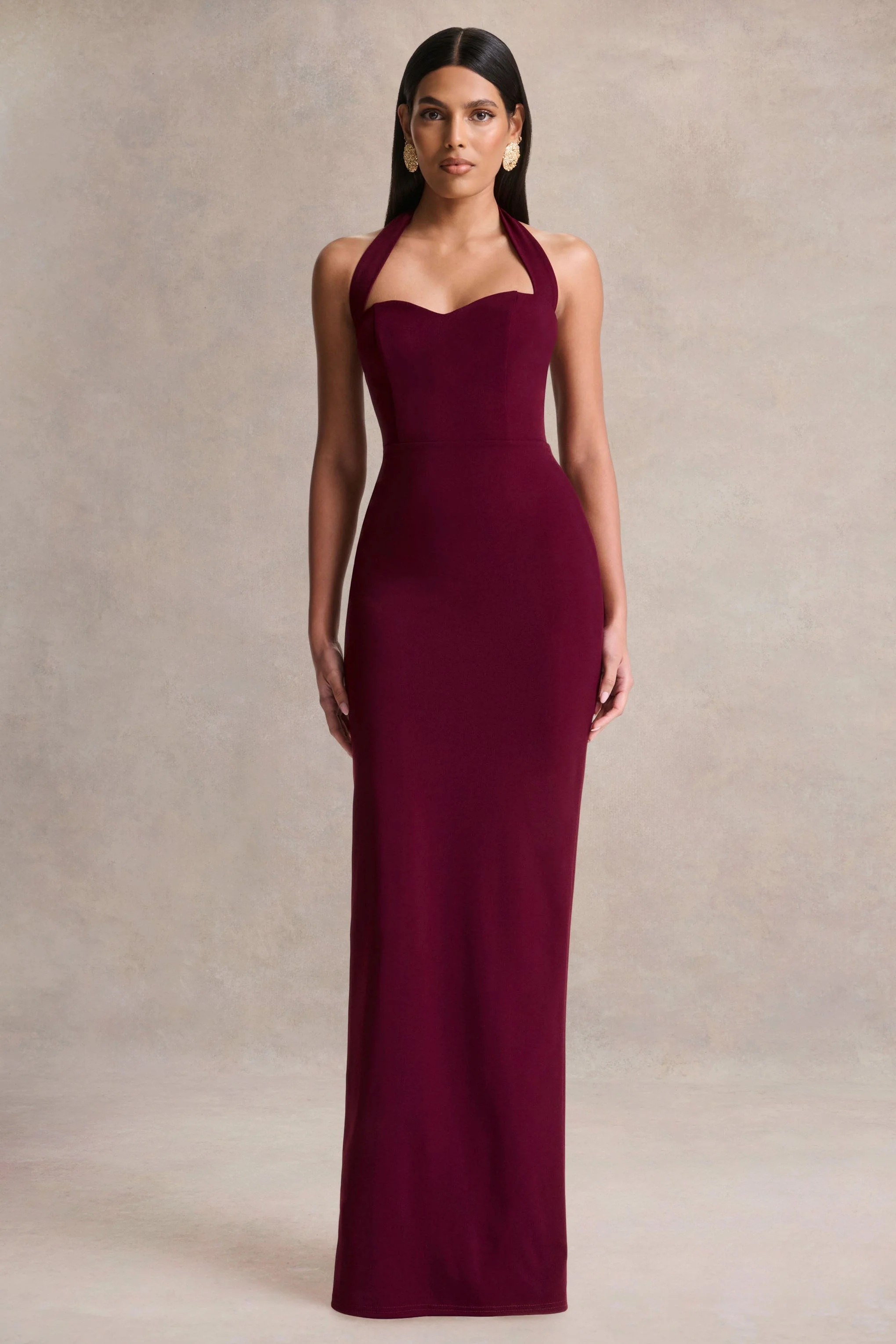 Robyn | Burgundy Sweetheart-Neck Maxi Dress
