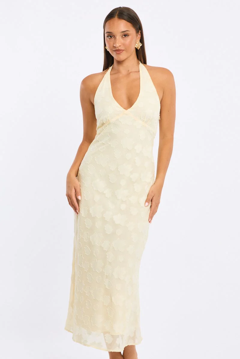 Yellow Midi Dress Halter Neck