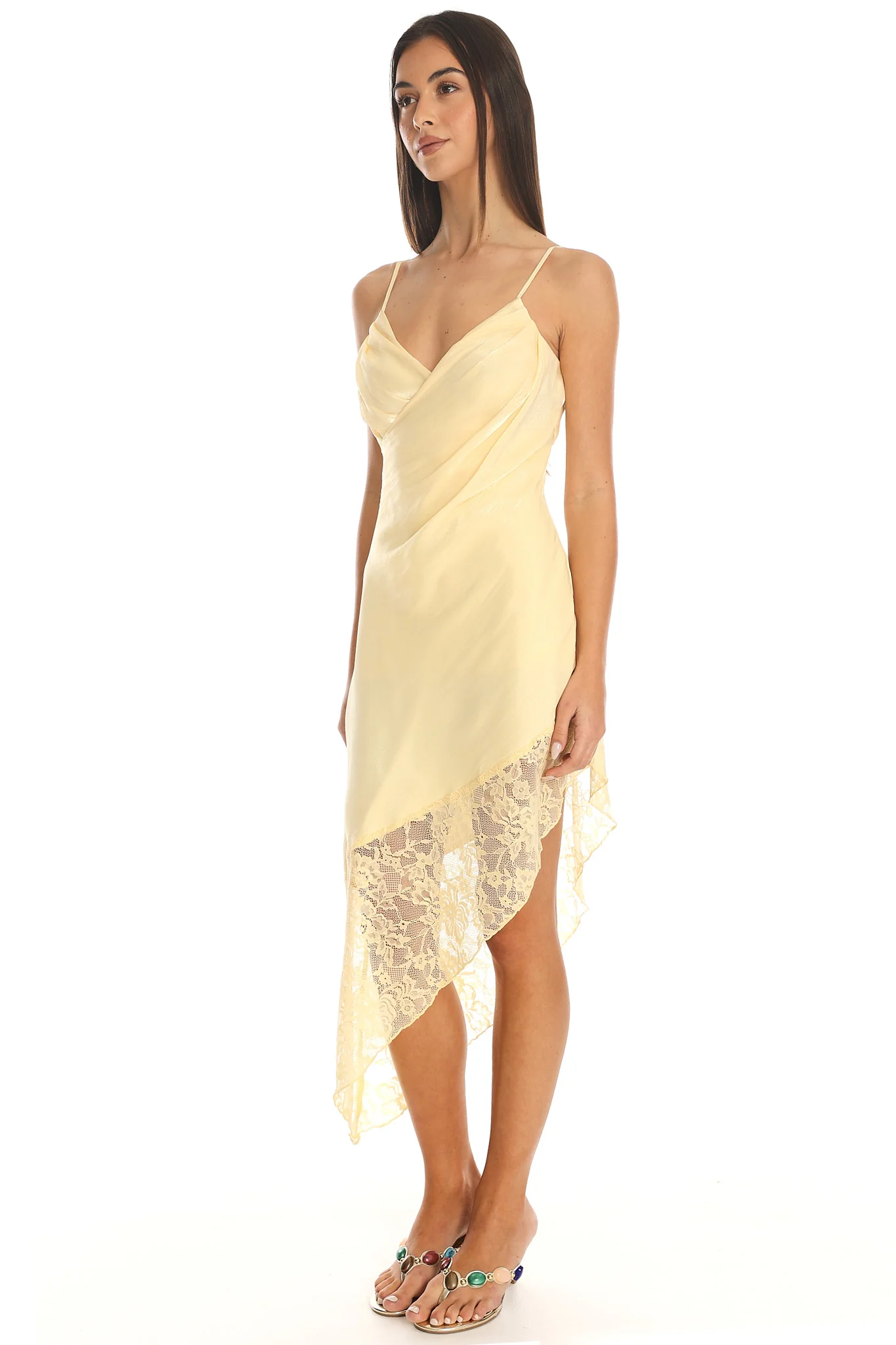 Champagne Kiss Lace Hem Dress Yellow - luluinthesky