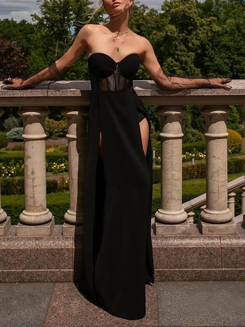 High Slit Strapless Maxi Dress