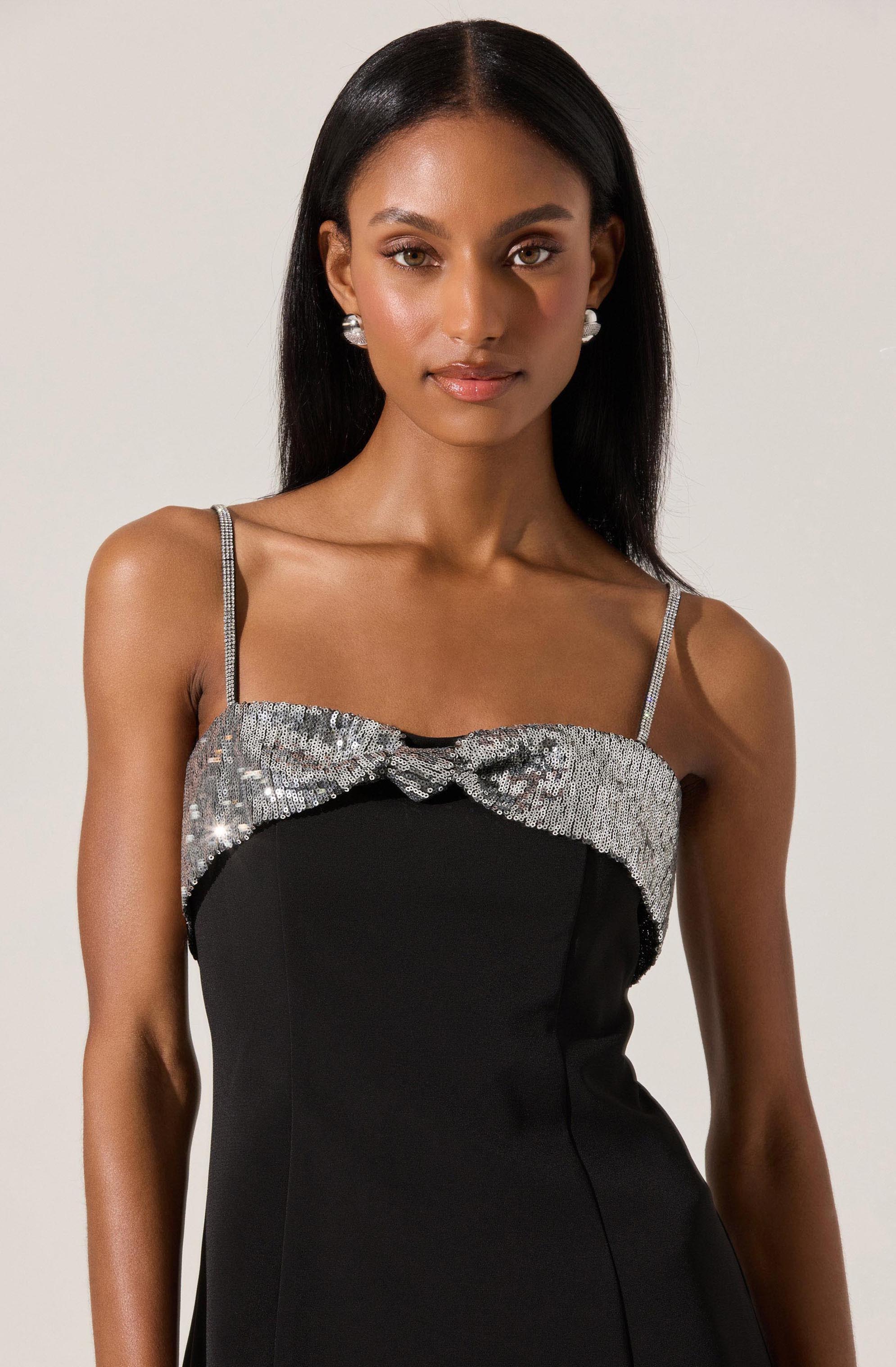 Halya Contrast Sequin Bow Dress - luluinthesky