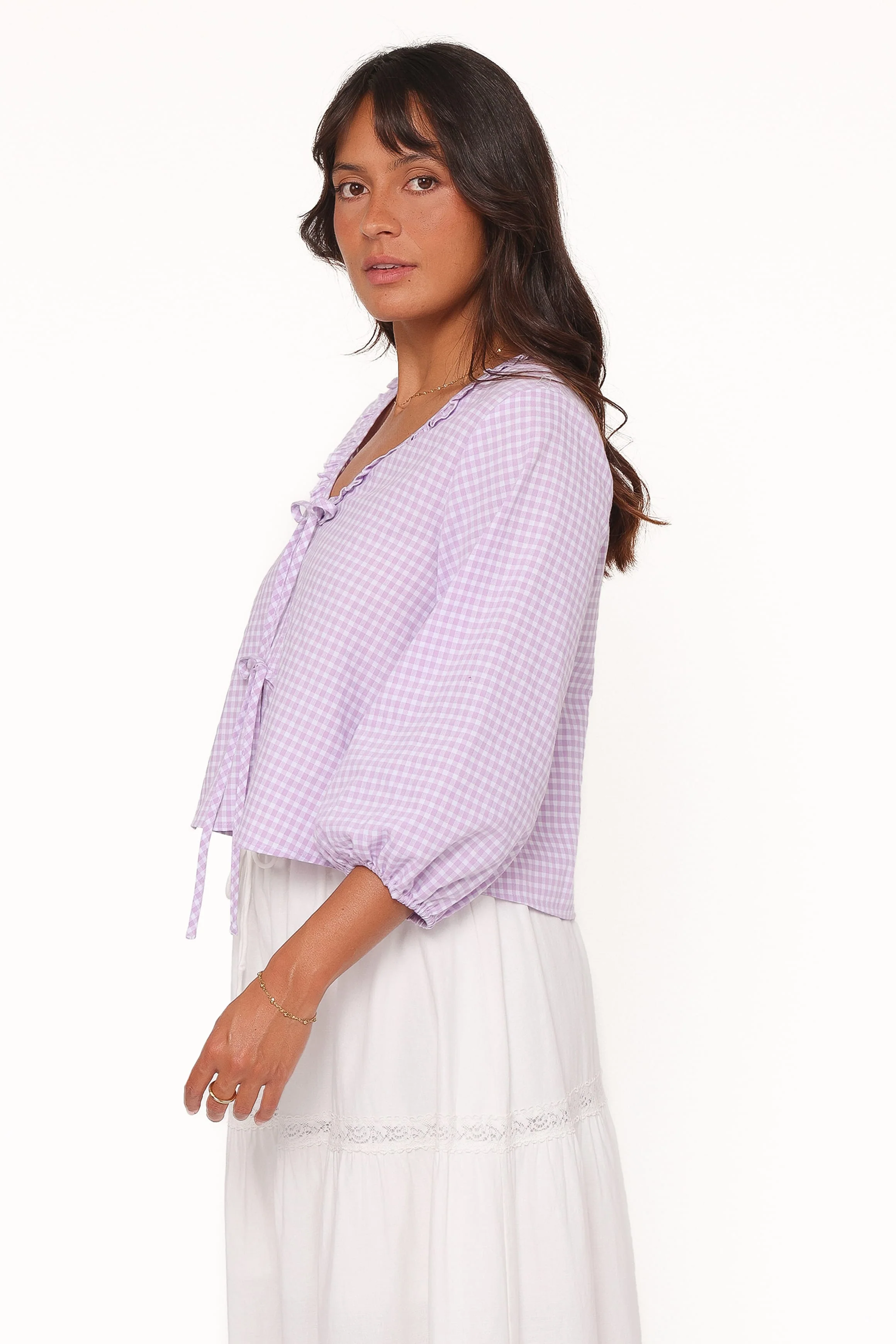 Fainche Front Tie Top - Lilac Gingham