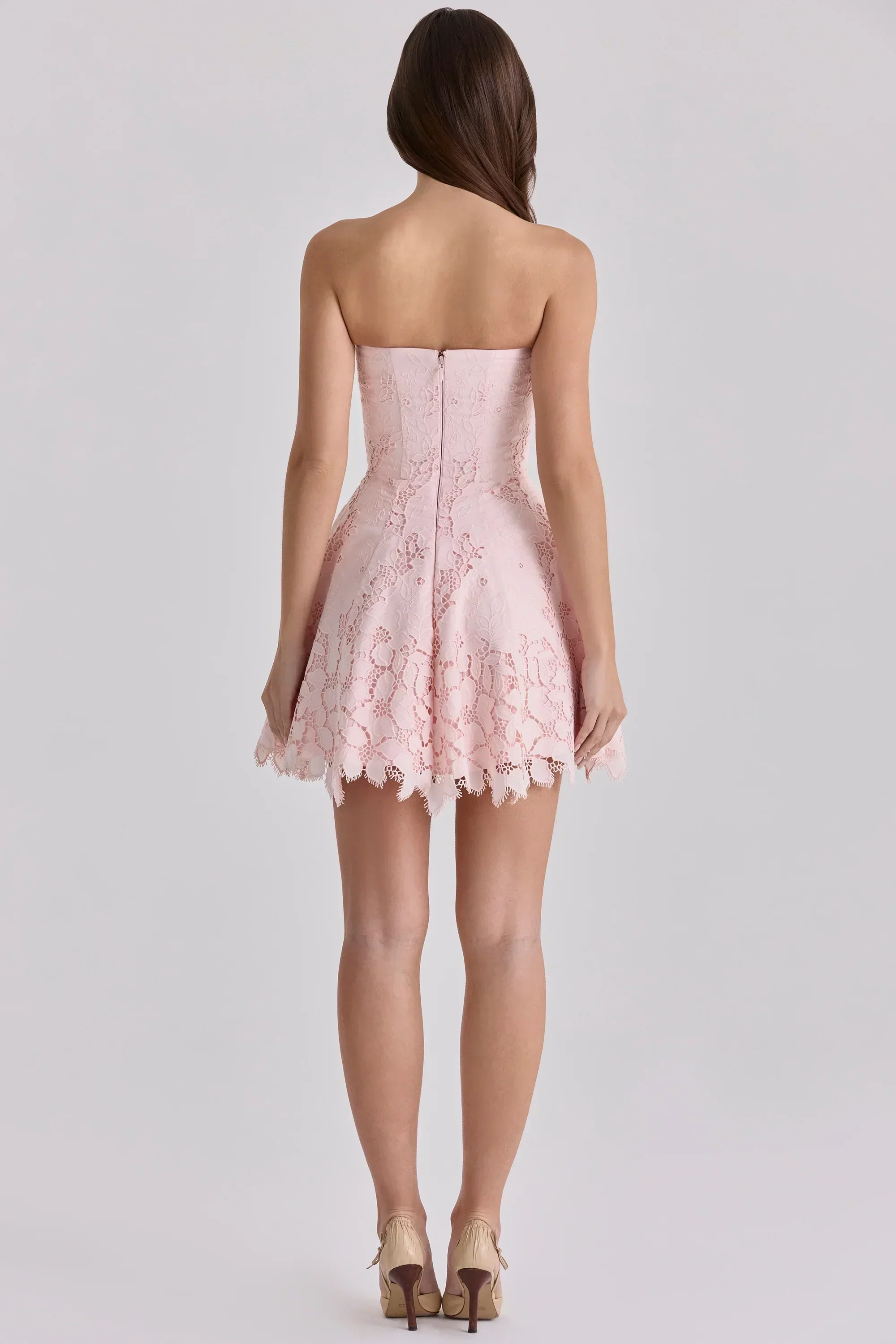Pink Strapless Cut Out Broderie Anglaise Mini Dress - luluinthesky