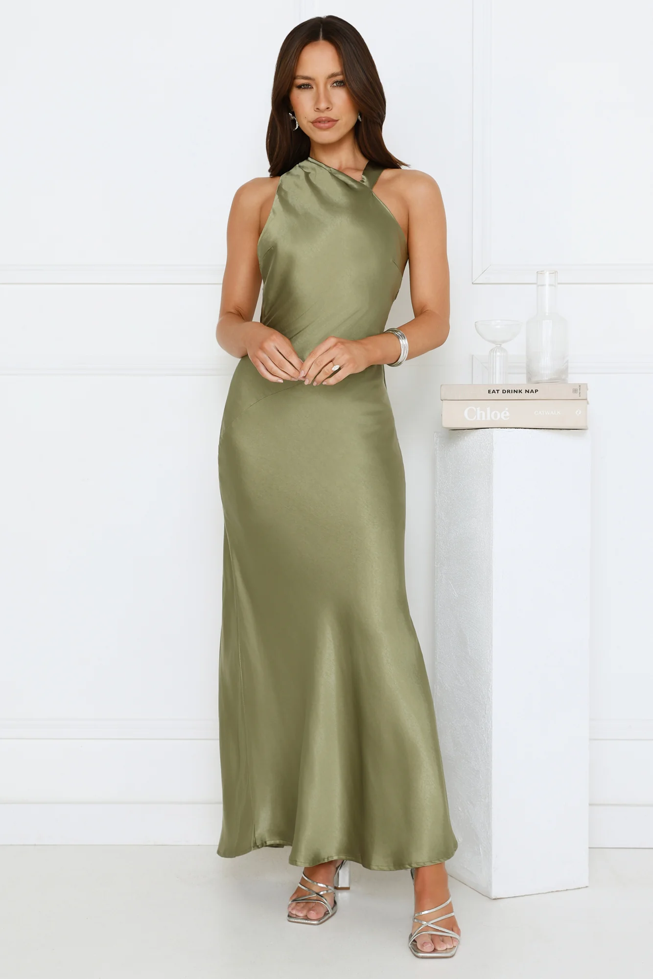 Glow Up Gal Satin Maxi Dress Green