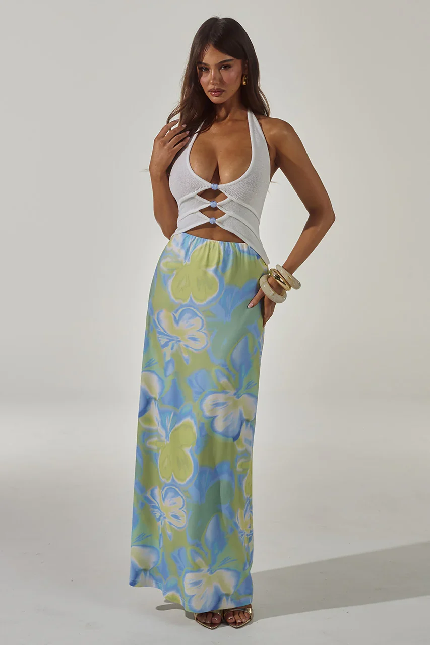 KEAGAN CUTOUT KNIT MAXI DRESS - WHITE/LANA GREEN