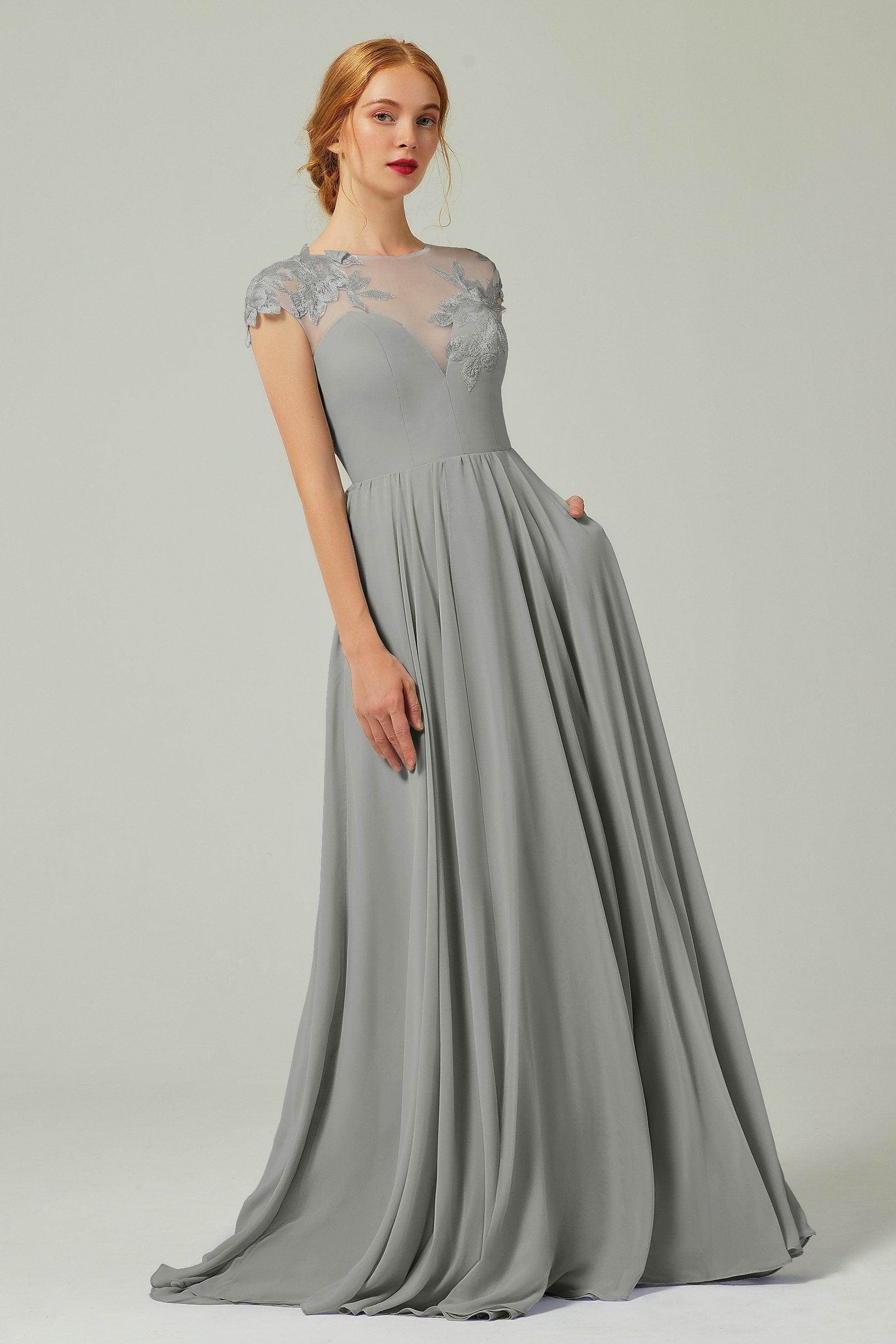 A-Line Sweep-Brush Train Chiffon Bridesmaid Dress CB0248