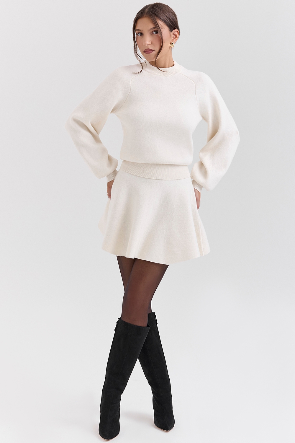 Cream Wool Cashmere Heavy Knit Sweater