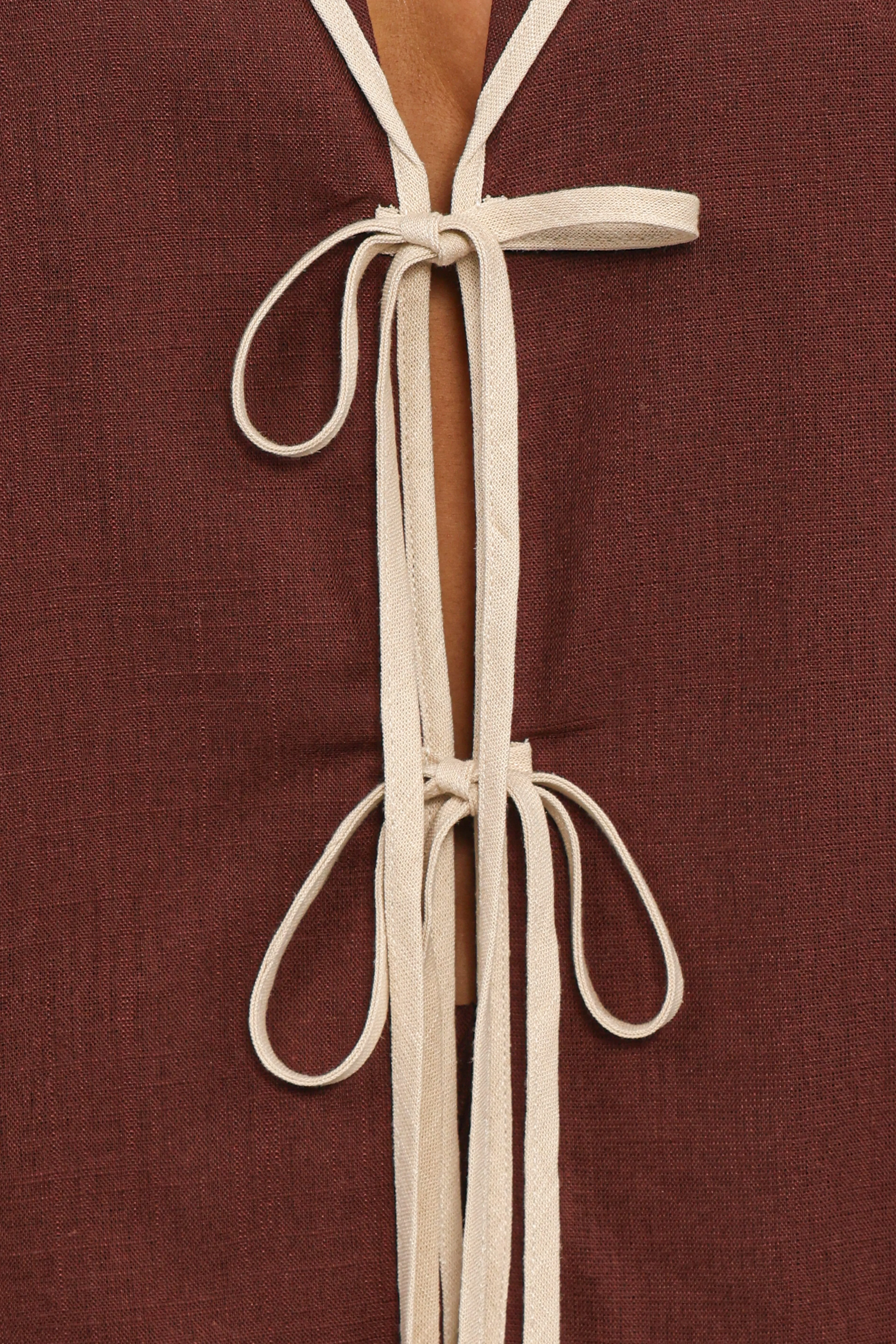 Dalton Tie Top - Brown Cream
