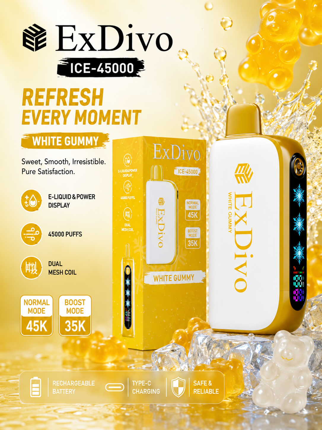 ExDivo Ice Flame Vape 45000 Puffs——WHITE GUMMY