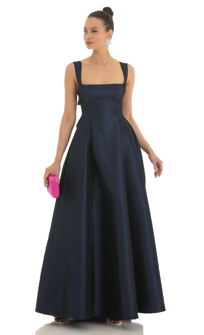 Fit and Flare Maxi Dress in Navy - luluinthesky
