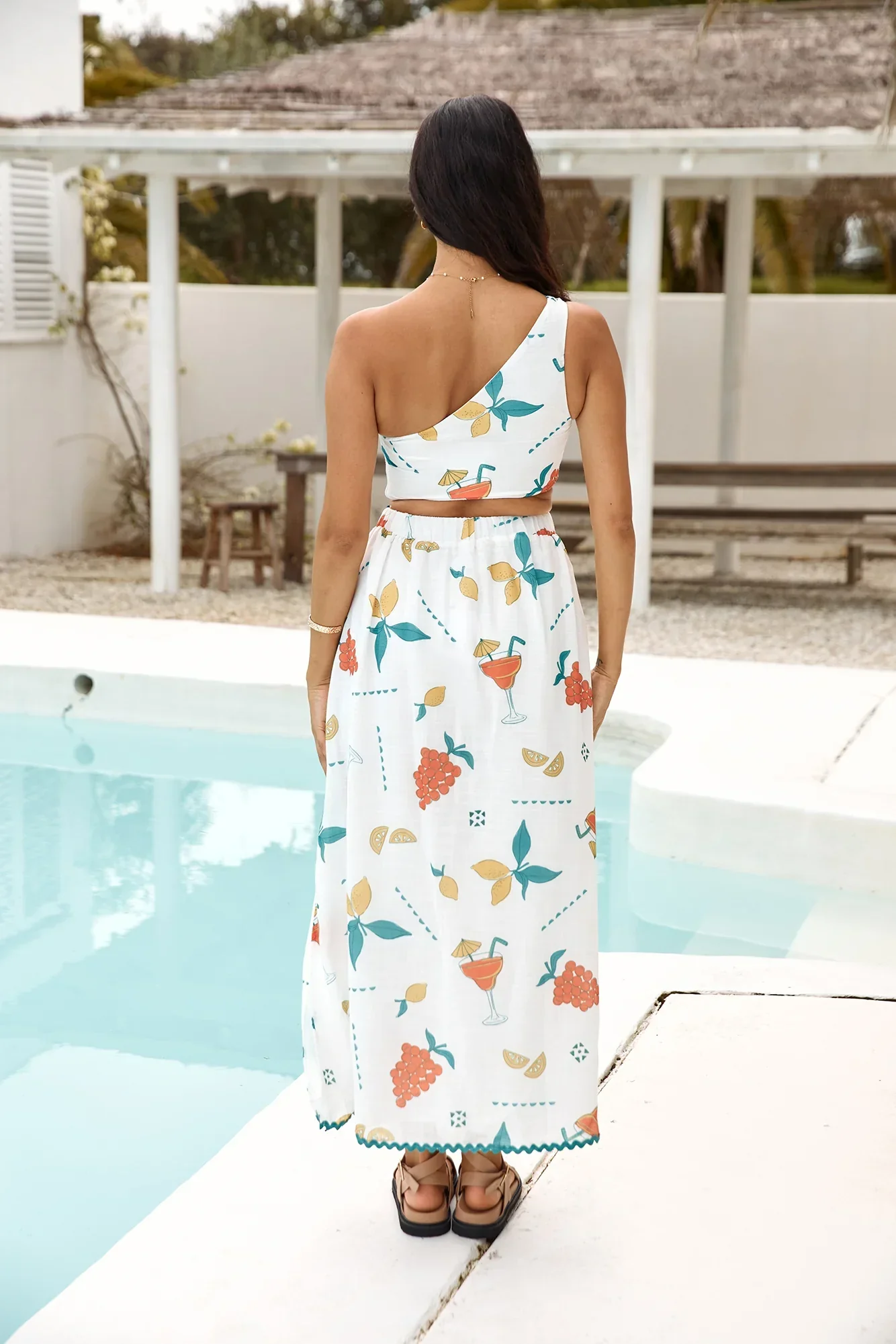 Lemon Wedge One Shoulder Crop Top Green