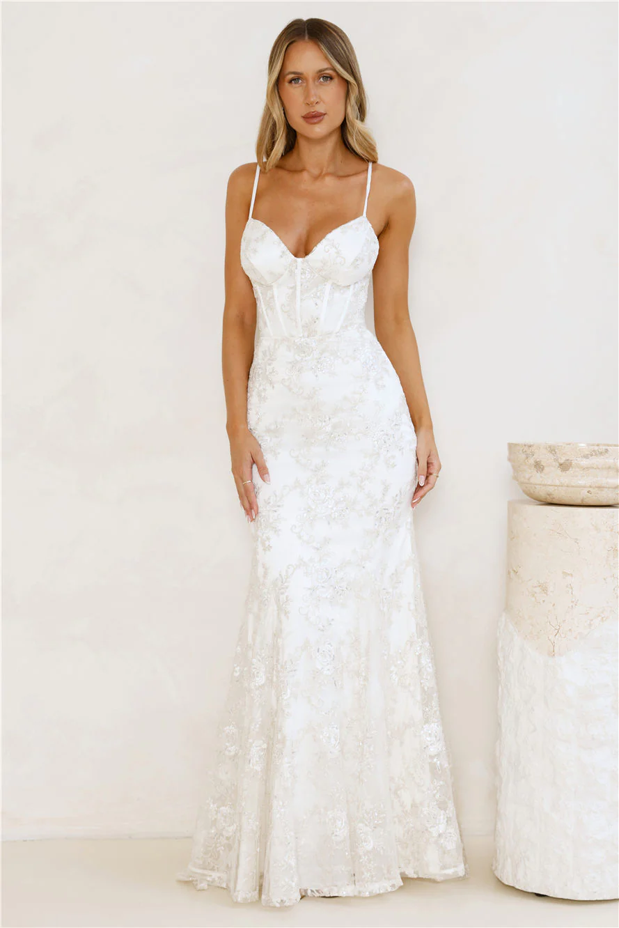 On The Silver Screen Sequin Maxi Dress Off White - luluinthesky