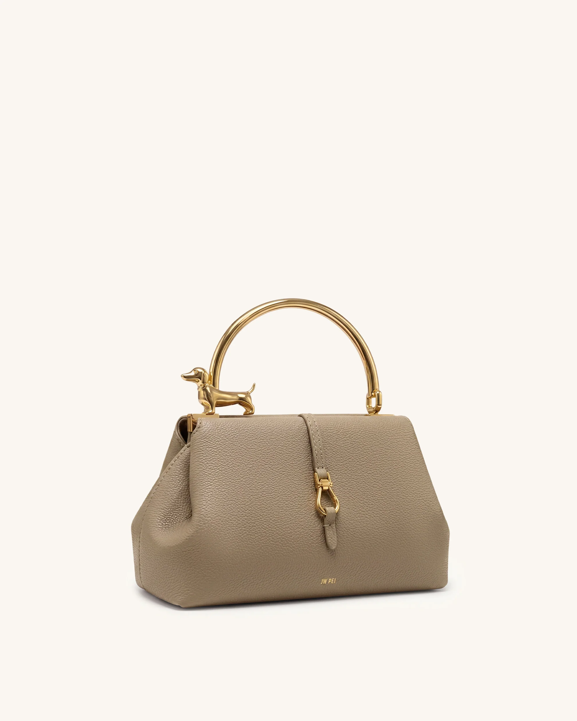 Bruna Dachshund Metal Handle Top Handle Bag - Light Brown
