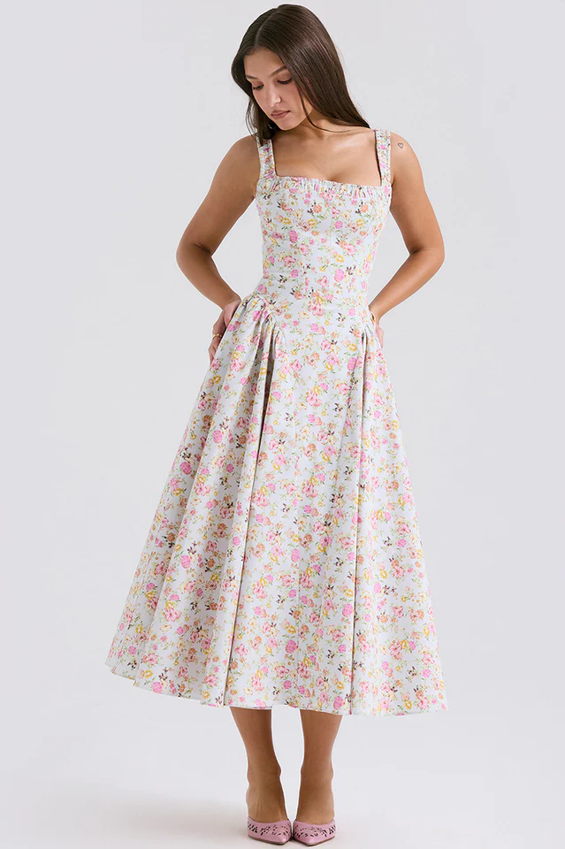 Dorothy White Rosebud Print Sundress