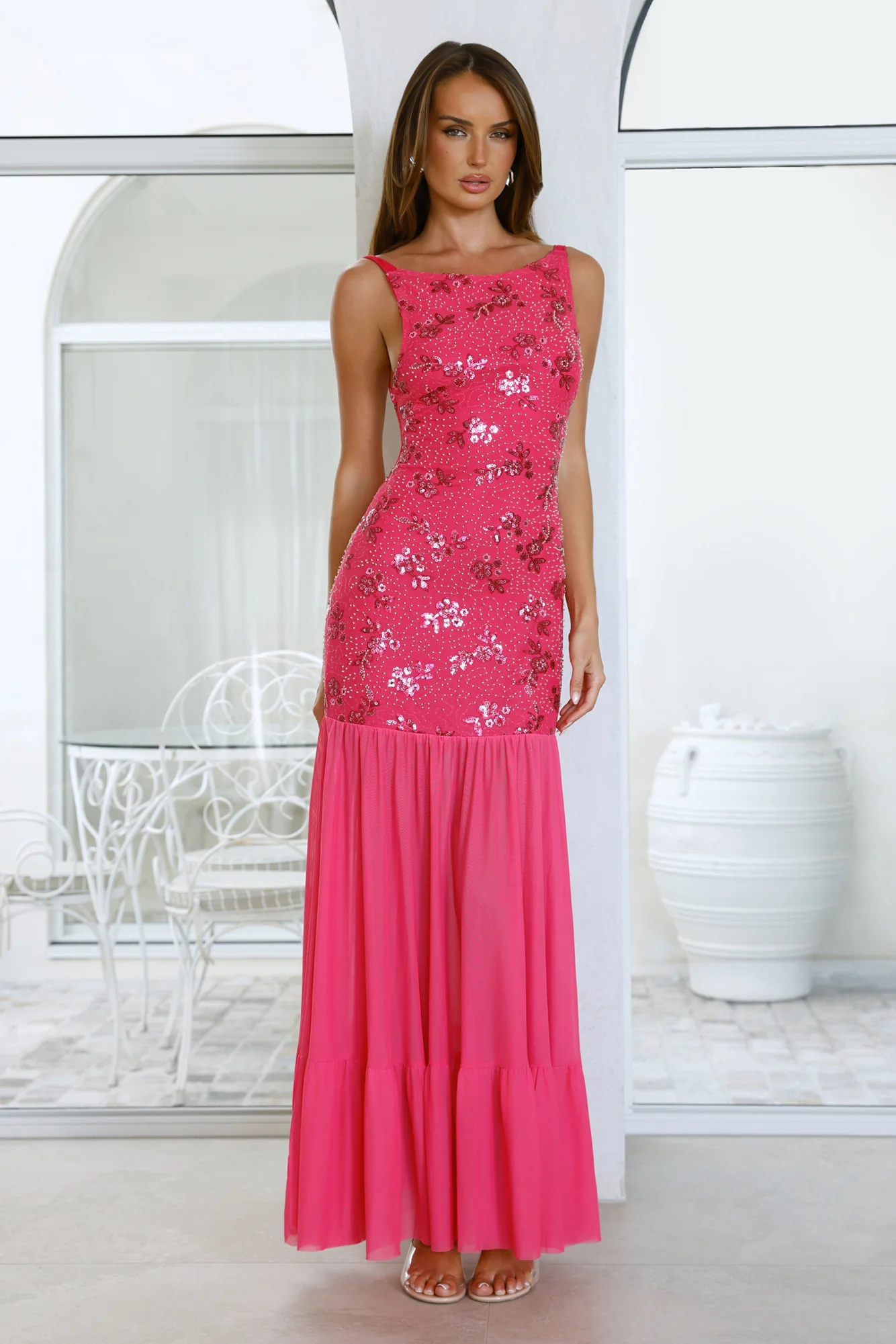 Champagne Secrets Embellished Maxi Dress Pink