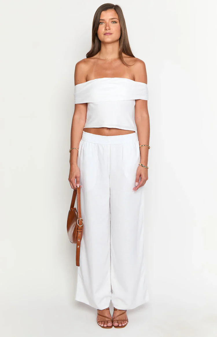 Moana White Linen Blend Pants