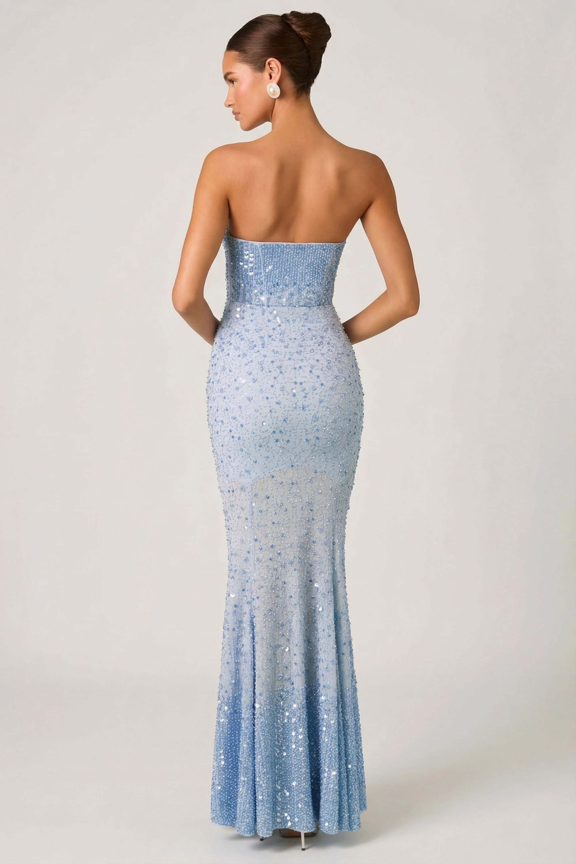 Embellished Sweetheart-Neck Fishtail Gown in Sky Blue