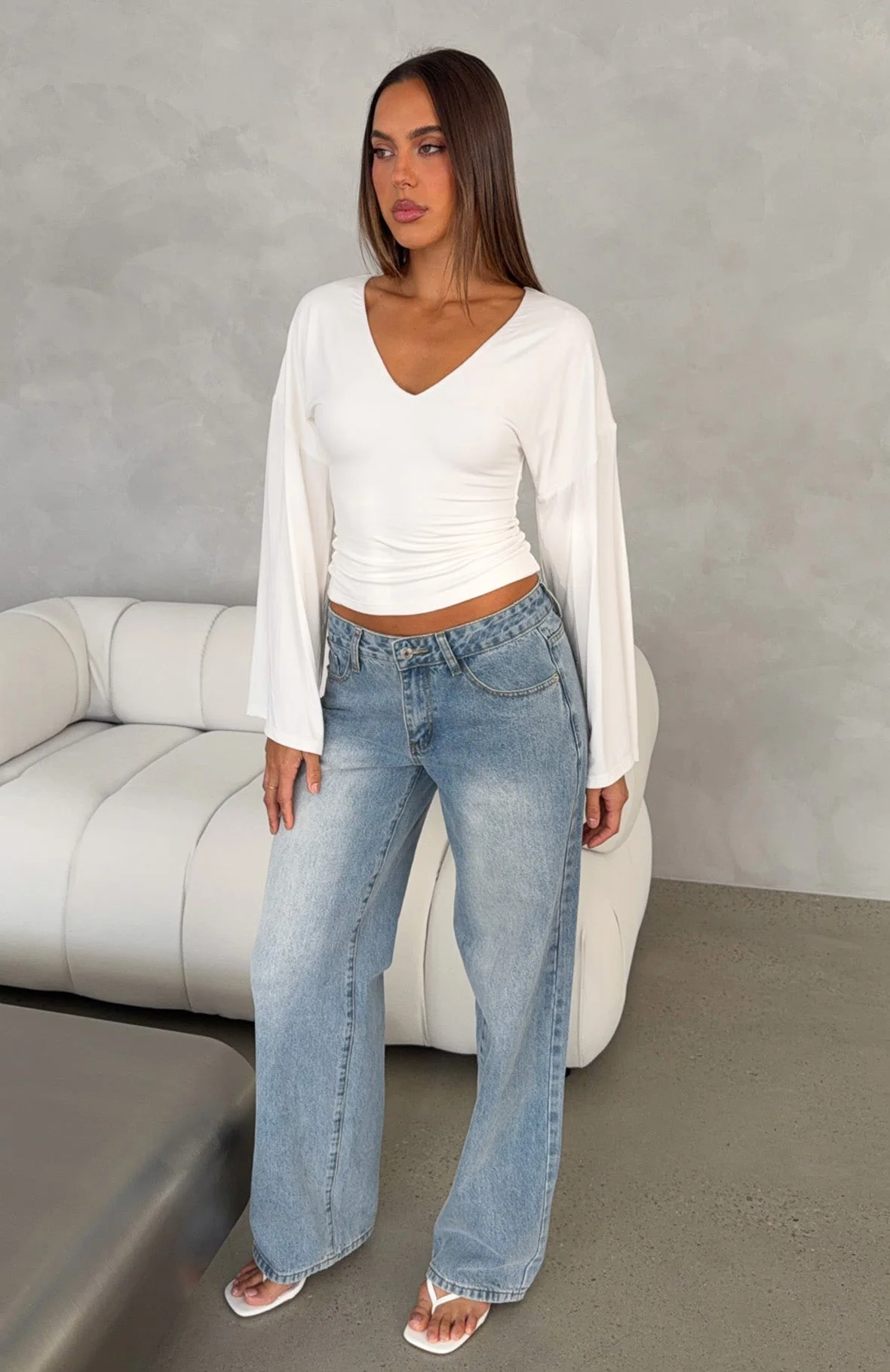 Nobody's Watching Long Sleeve Top White