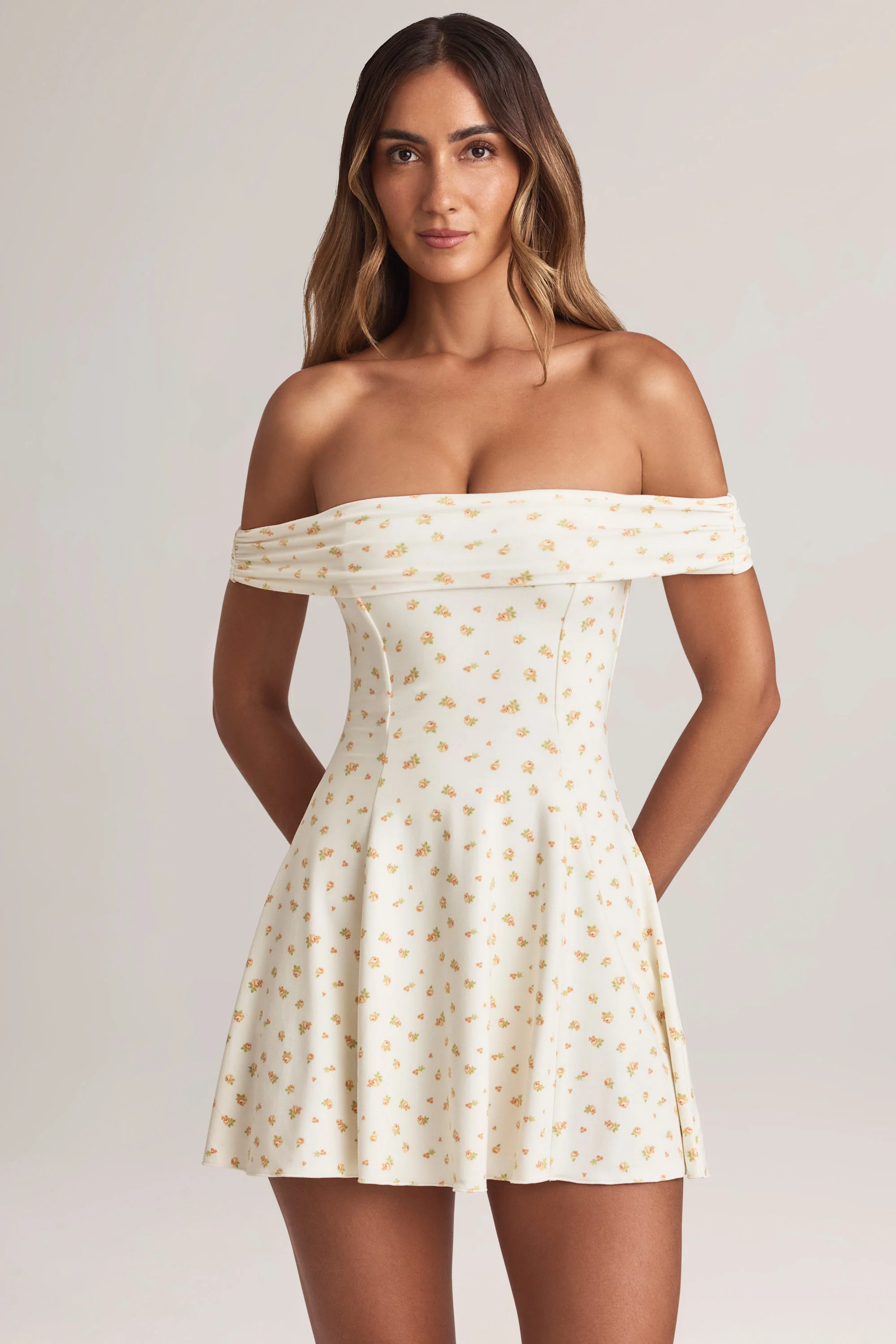 Modal Off-Shoulder A-Line Mini Dress in Floral Print