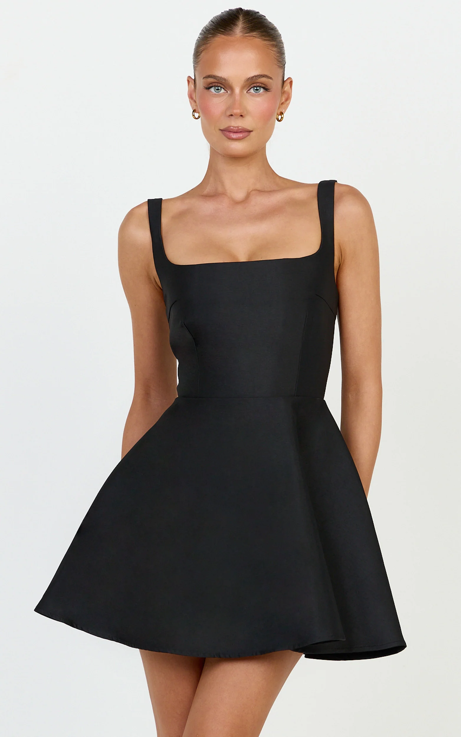 Talia Mini Dress - Scoop Neck Fit And Flare Dres in Black
