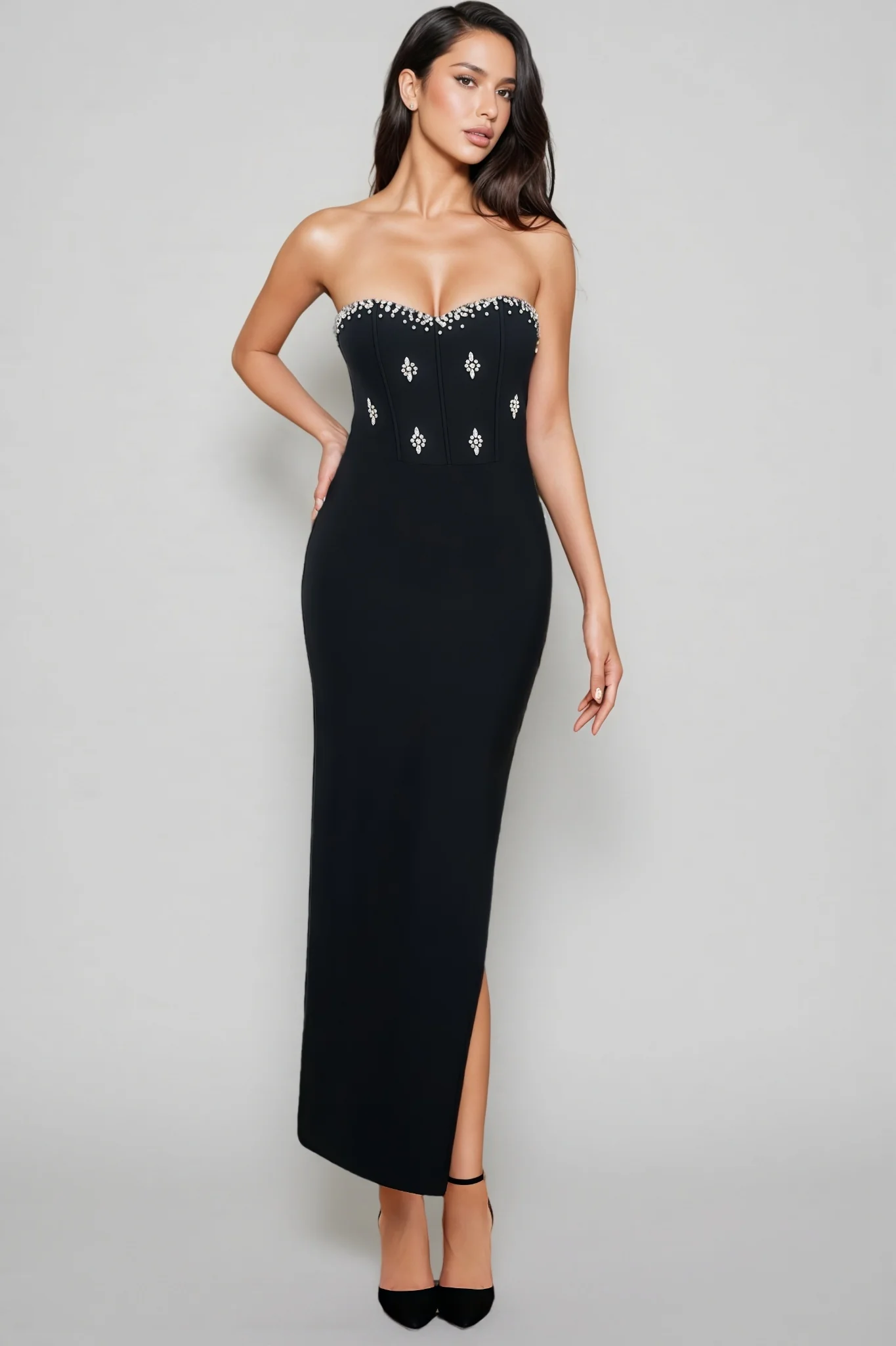Quade Black Sheath Split Maxi Dress